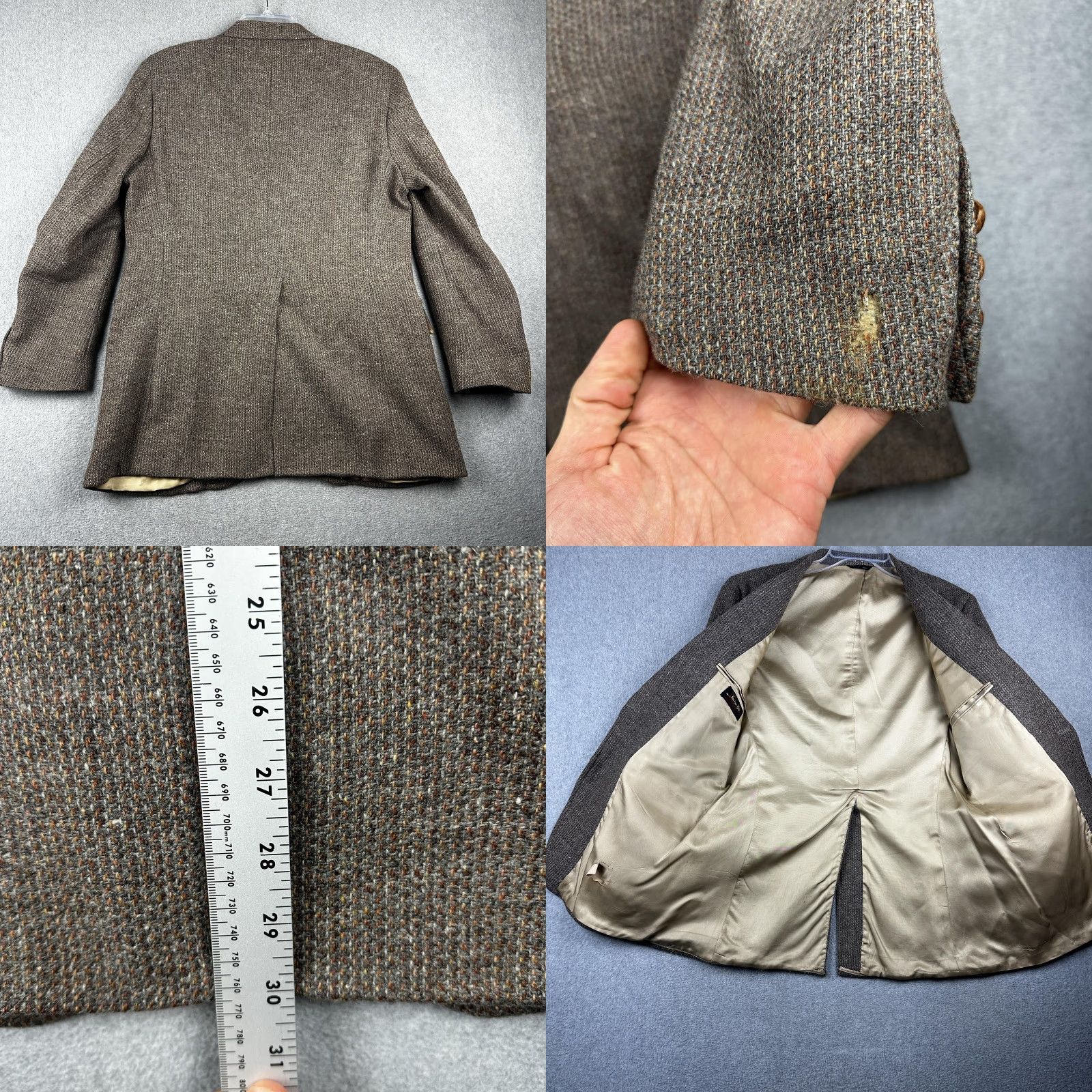 Vintage Yardam Ltd Mens Blazer Sport Coat 40R Brown Gray Tweed 2 Button Notch Lapel Wool Jacket Jacket Front Two-Button Single-Breasted Casual Business Mens Size 40R - 8 Thumbnail