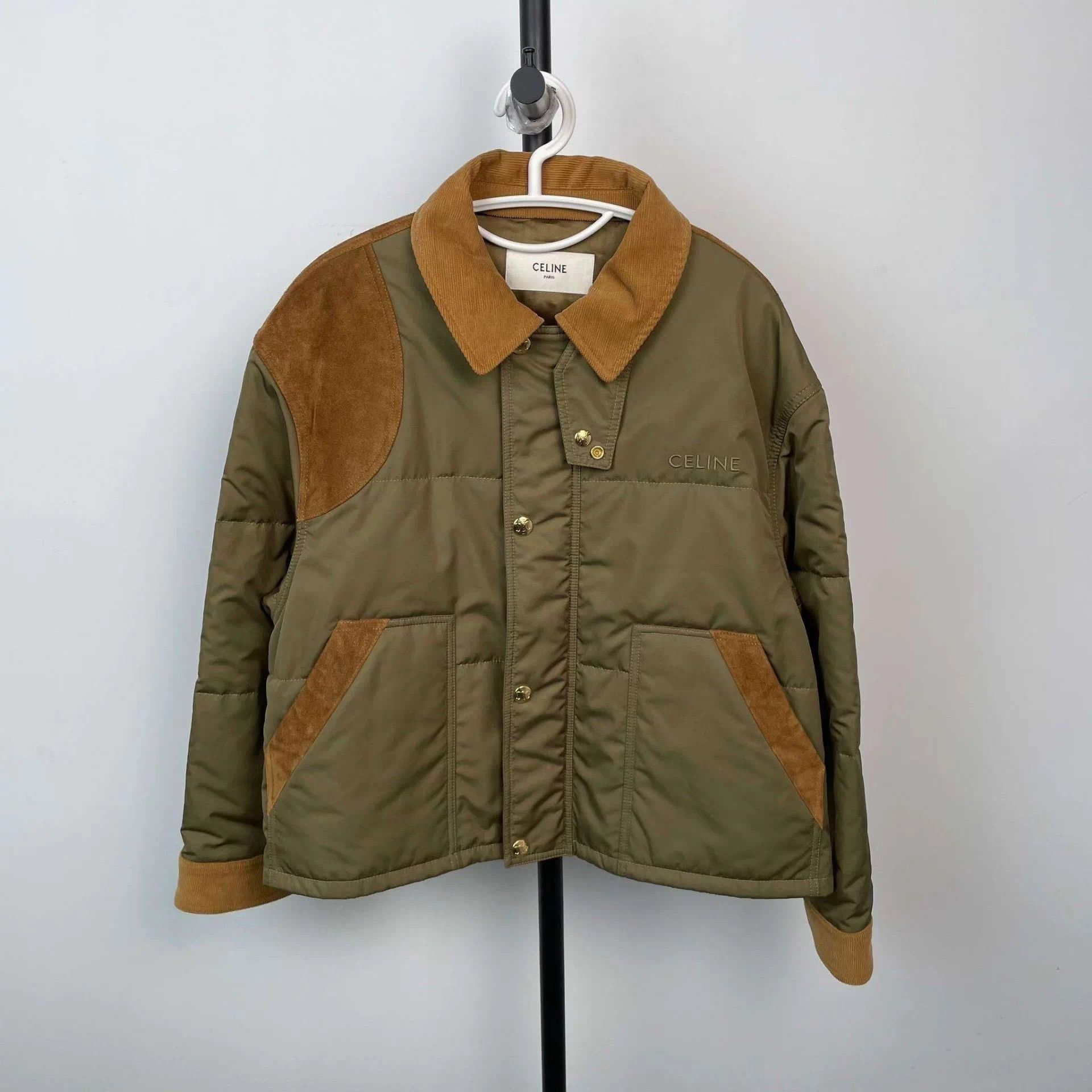 Celine Celine FW Khaki Suede Colorblock Olive Green Puffer Jacket Size US XXS / EU 40 - 1 Thumbnail