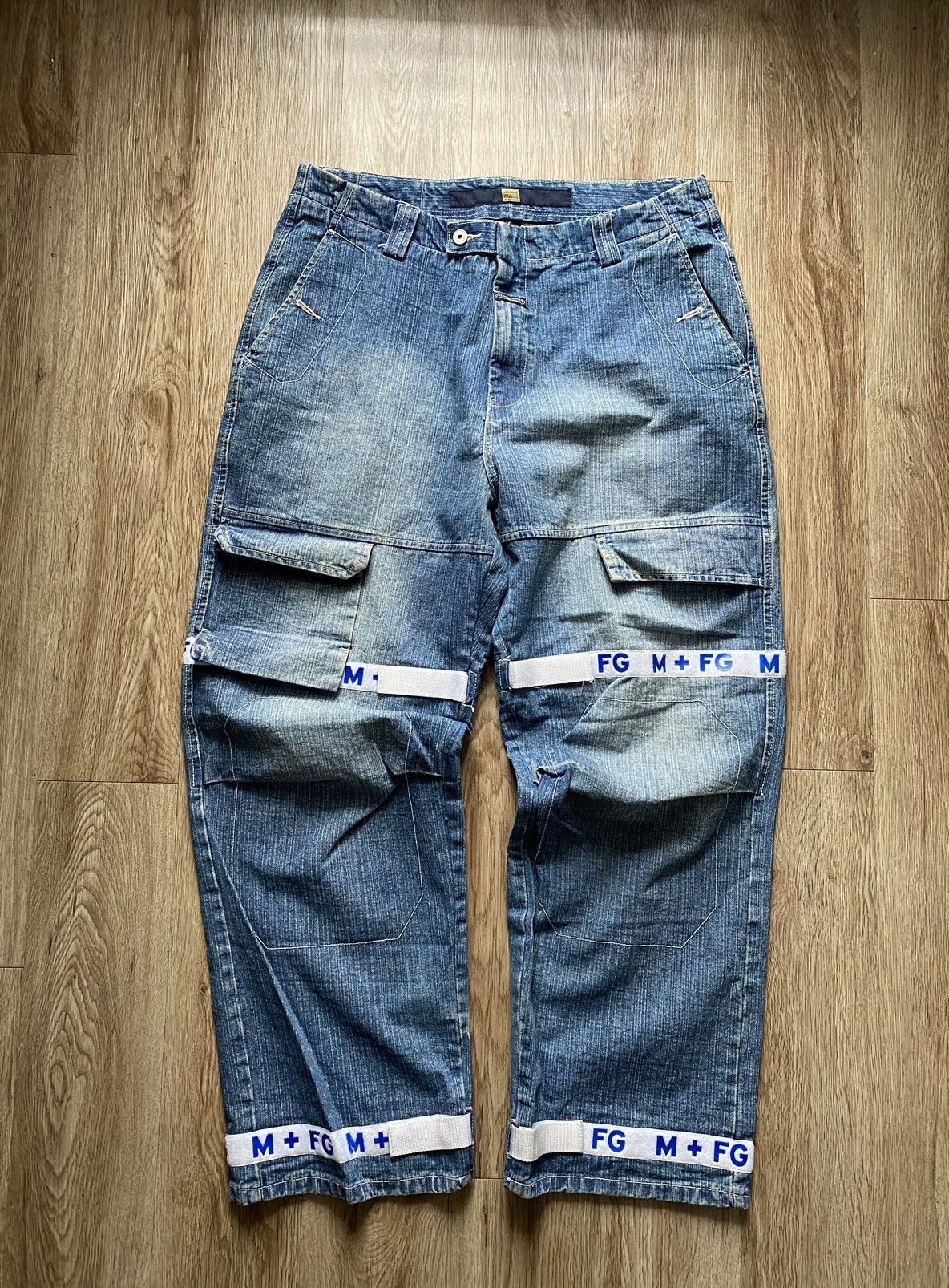 Image of Marithe Francois Girbaud x Southpole Crazy Vintage Y2K Baggy Girbaud Jnco Style Jeans in Blue (Size