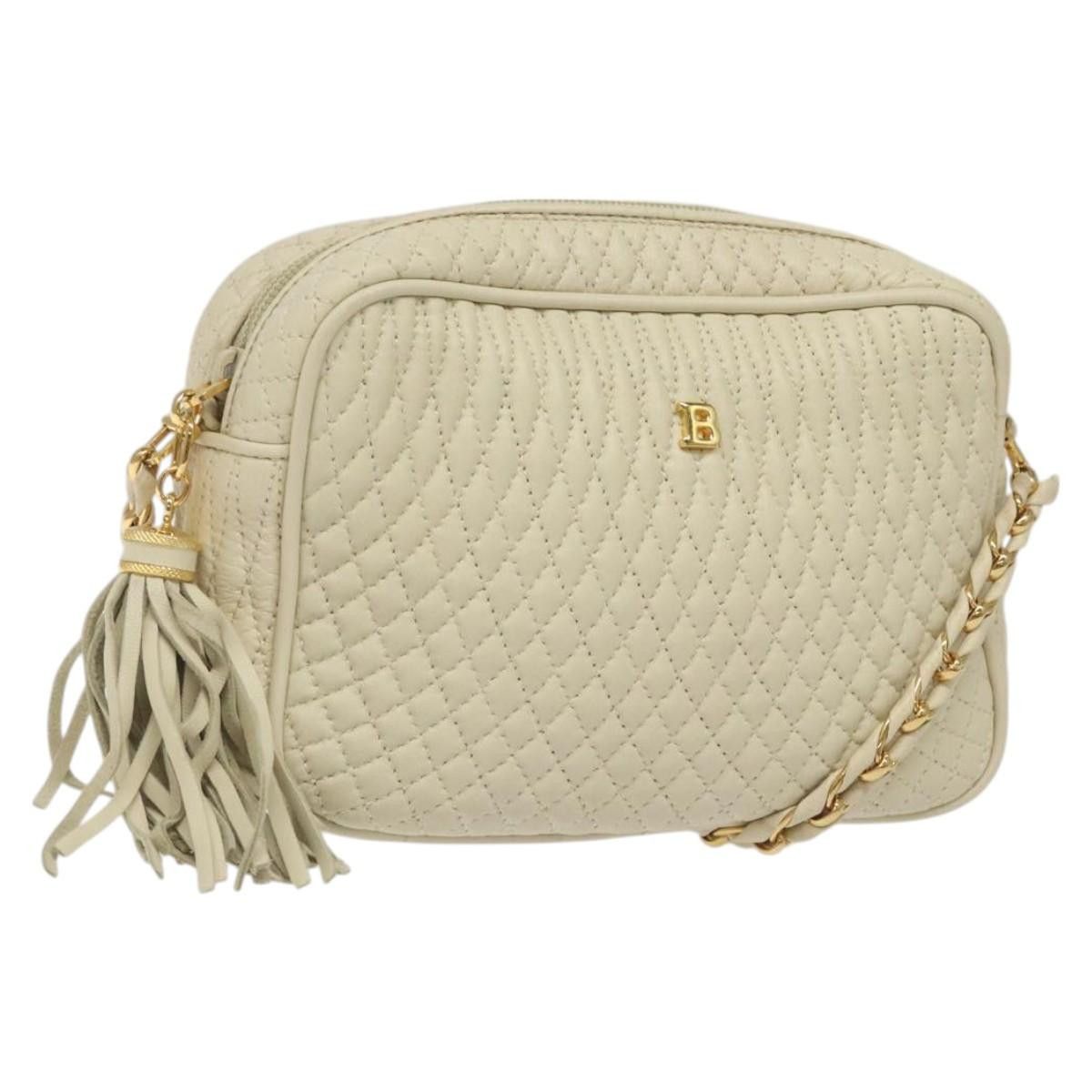 Bally Chain Shoulder Bag Leather Beige Gold Auth Ec1027 in Beige/Gold, Women's