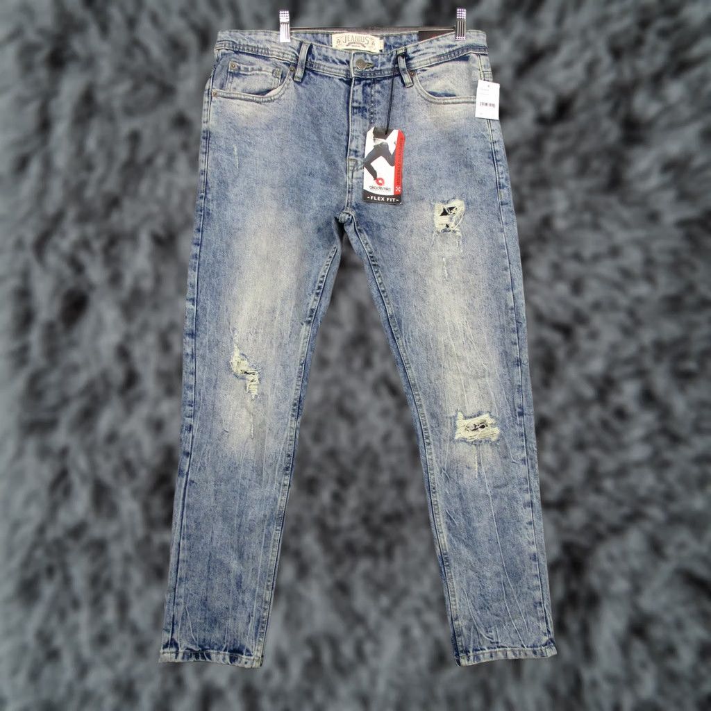 Akademiks Akademiks Jeans Mens 34x30 Blue Slim Tapered Flex Fit Distressed Denim Stretch Jeans Size US 34 / EU 50 - 1 Thumbnail
