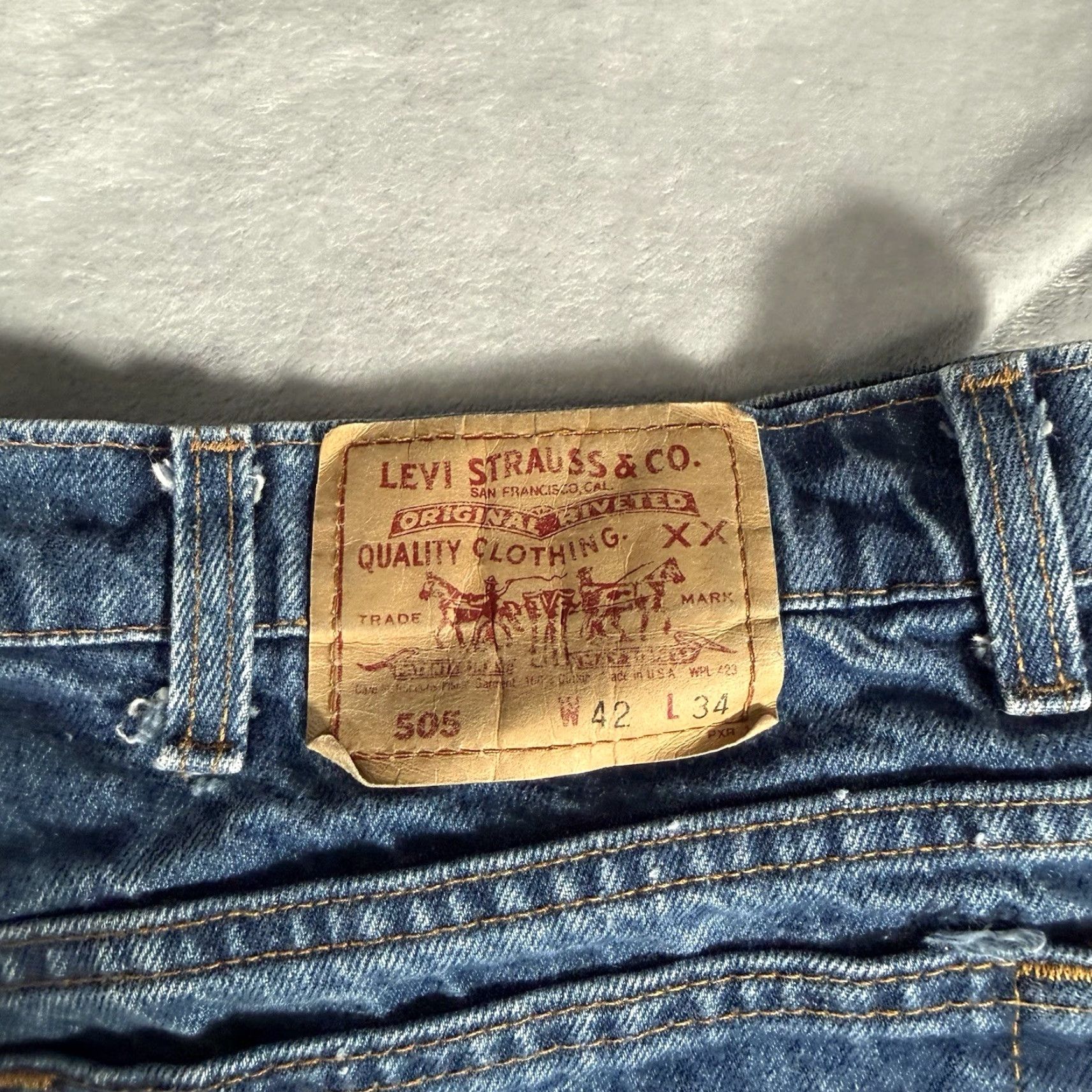 Levi's VINTAGE Levi's 505 Jeans Mens 42x34 Distressed USA Straight Fit 5-Pocket Denim Cotton Blue Regular Size US 38 / EU 54 - 5 Thumbnail