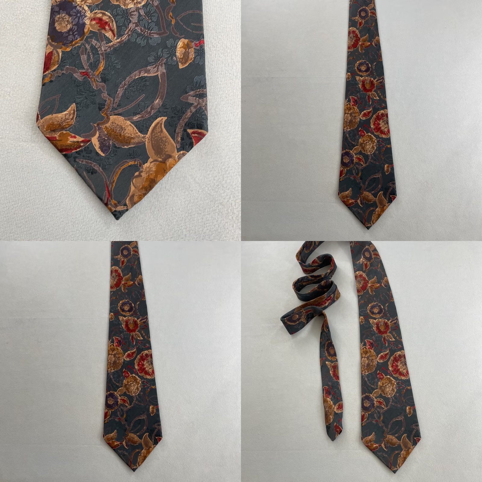 Vintage vtg 90s Silk Tie Hand Made Shiny Foulard Baroque Mob Boss Floral Blue Cream 4x58 Necktie Mens Vintage Designer Silk Capstone Size ONE SIZE - 9 Thumbnail