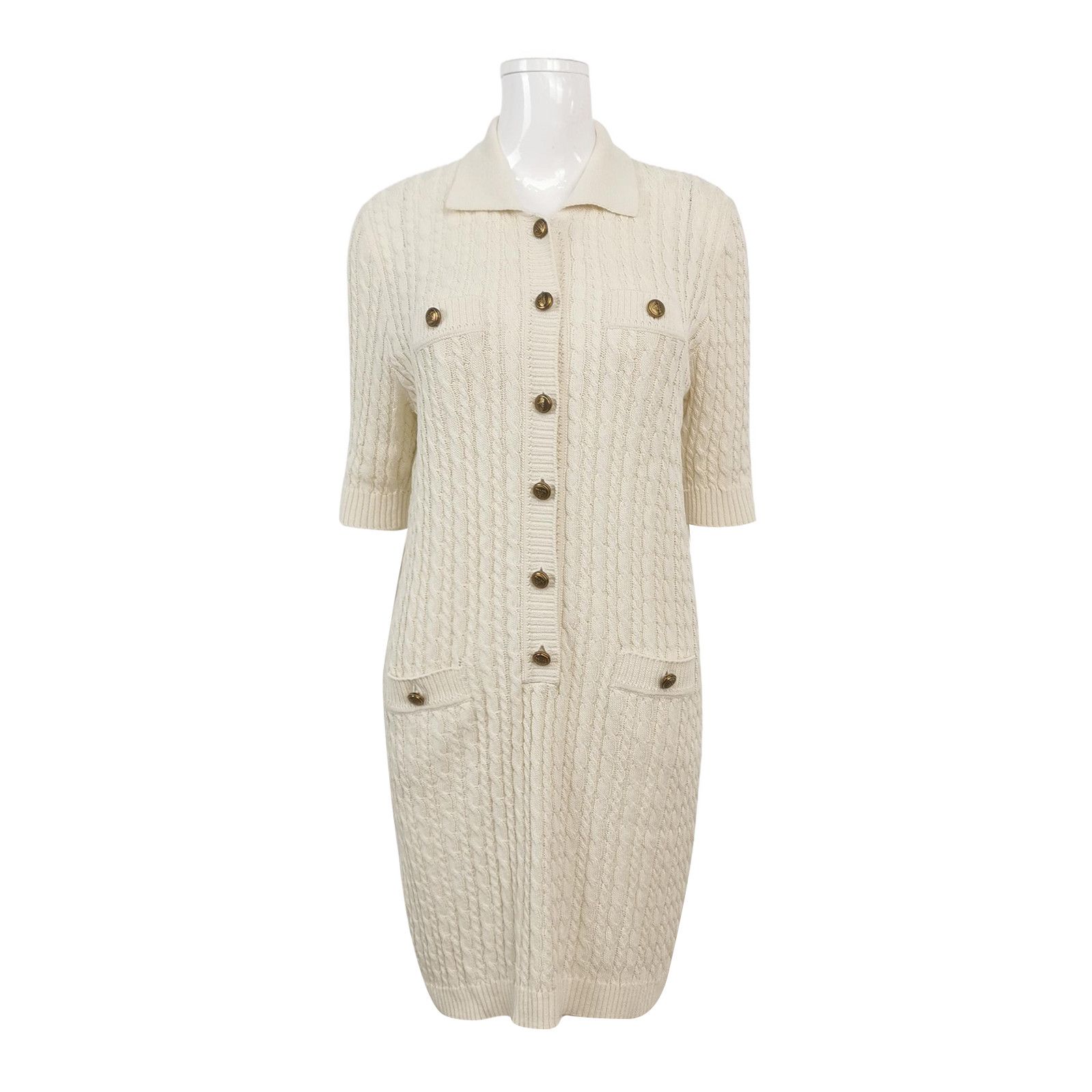 Prada Prada Button-Up Cotton Dress in Cream - dmc Size L / US 10 / IT 46 - 1 Thumbnail