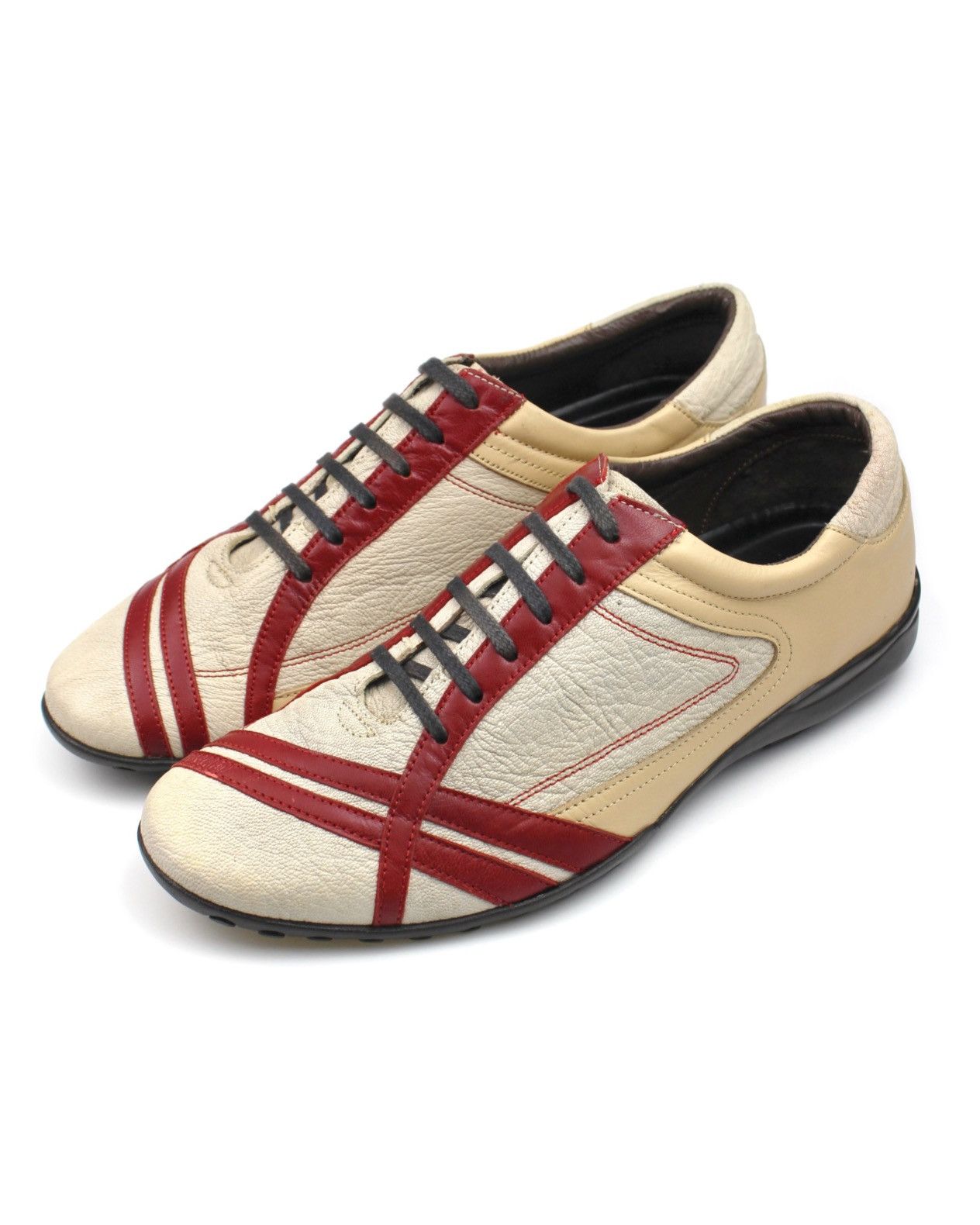 Japanese Brand 2000S HAWKINS CREAM x RED STRIPE PEBBLED LEATHER SNEAKERS Size US 8.5 / EU 41-42 - 4 Thumbnail