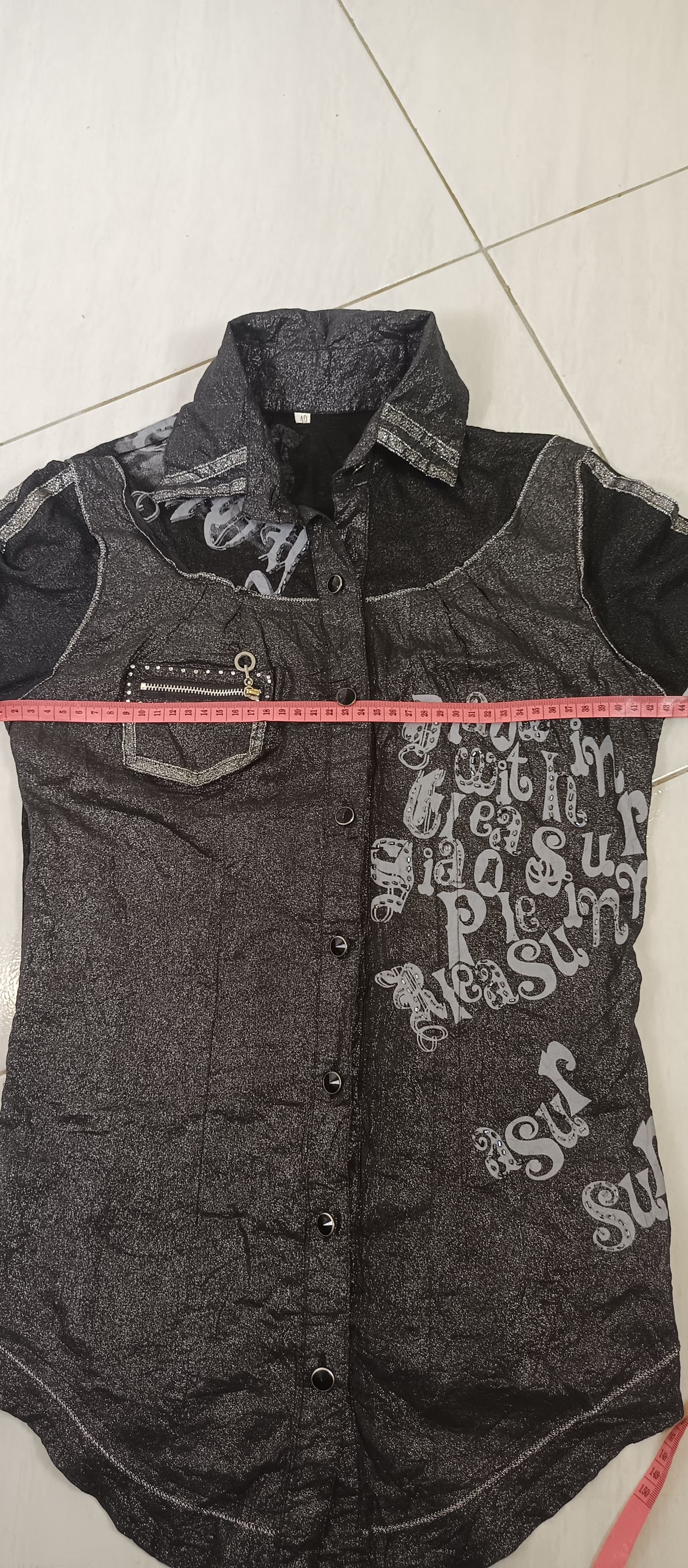 Japanese Brand Women's Black Poem Shimmer Blouses Short Sleeve Size US M / EU 48-50 / 2 - 14 Thumbnail