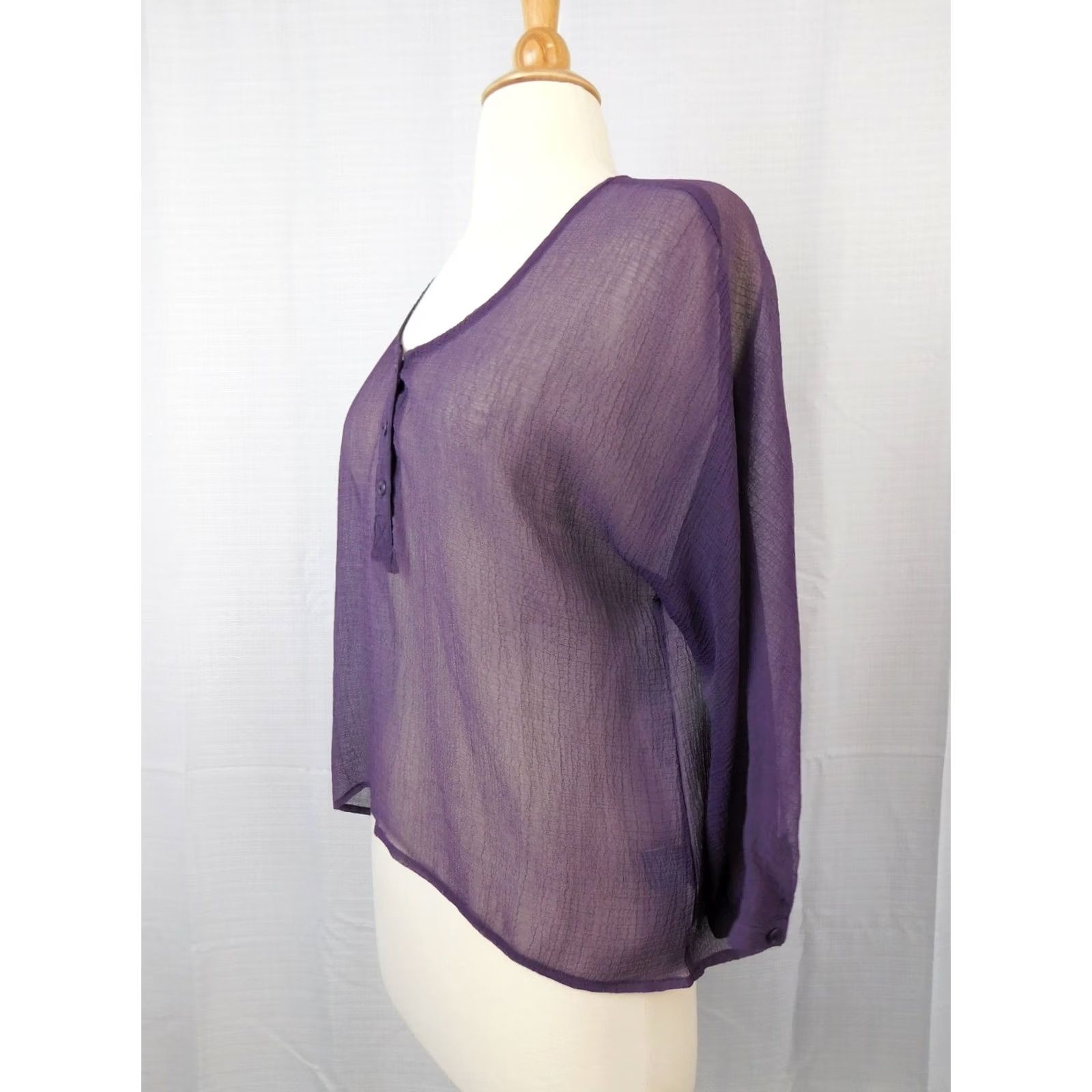 Vintage Sparkle & Fade Blouse Purple 3/4 Sleeve Sheer Crepe Top S Women Shirt Violet 2473 Size S / US 4 / IT 40 - 2 Thumbnail
