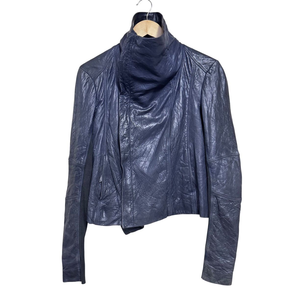 Japanese Brand Husk Hi-Neck Leather Biker Jacket Rick Owens Style Size S / US 4 / IT 40 - 1 Thumbnail