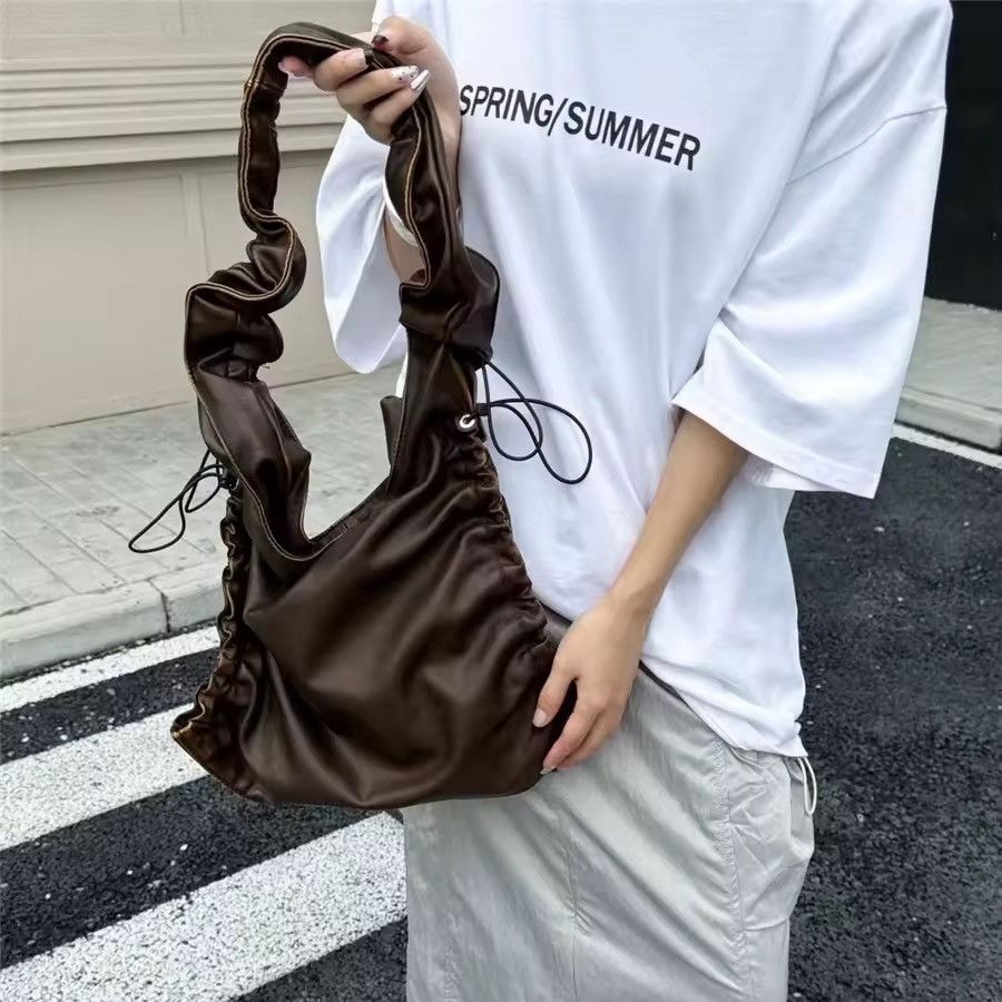 Designer Retro Streetwear PU Leather Pleated Trendy Crossbody Bag Size ONE SIZE - 1 Thumbnail