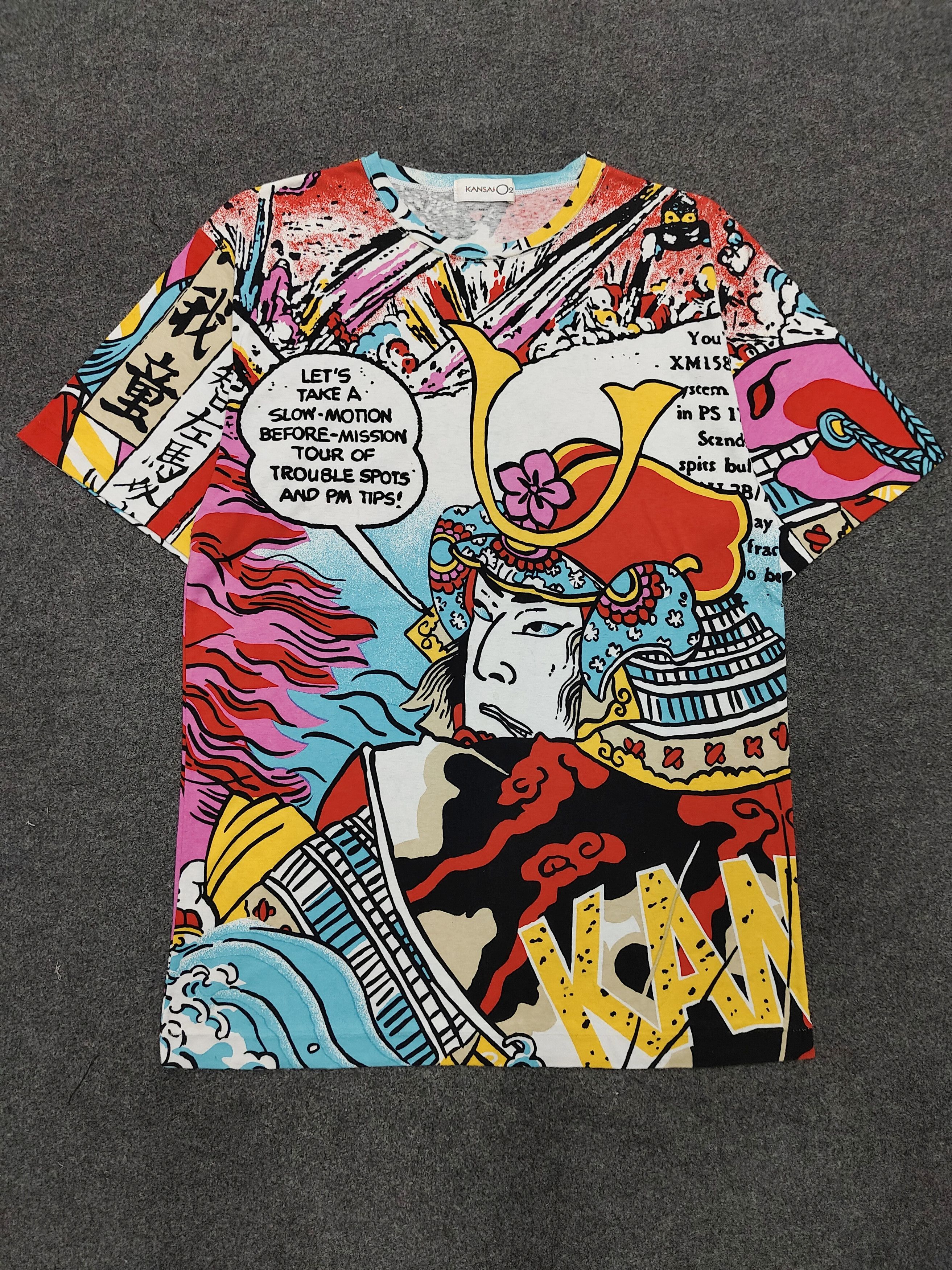 Kansai Yamamoto 80s Kansai O2🔥Archive Samurai Ukiyo-e Comic Graphic Tee Size US M / EU 48-50 / 2 - 1 Thumbnail