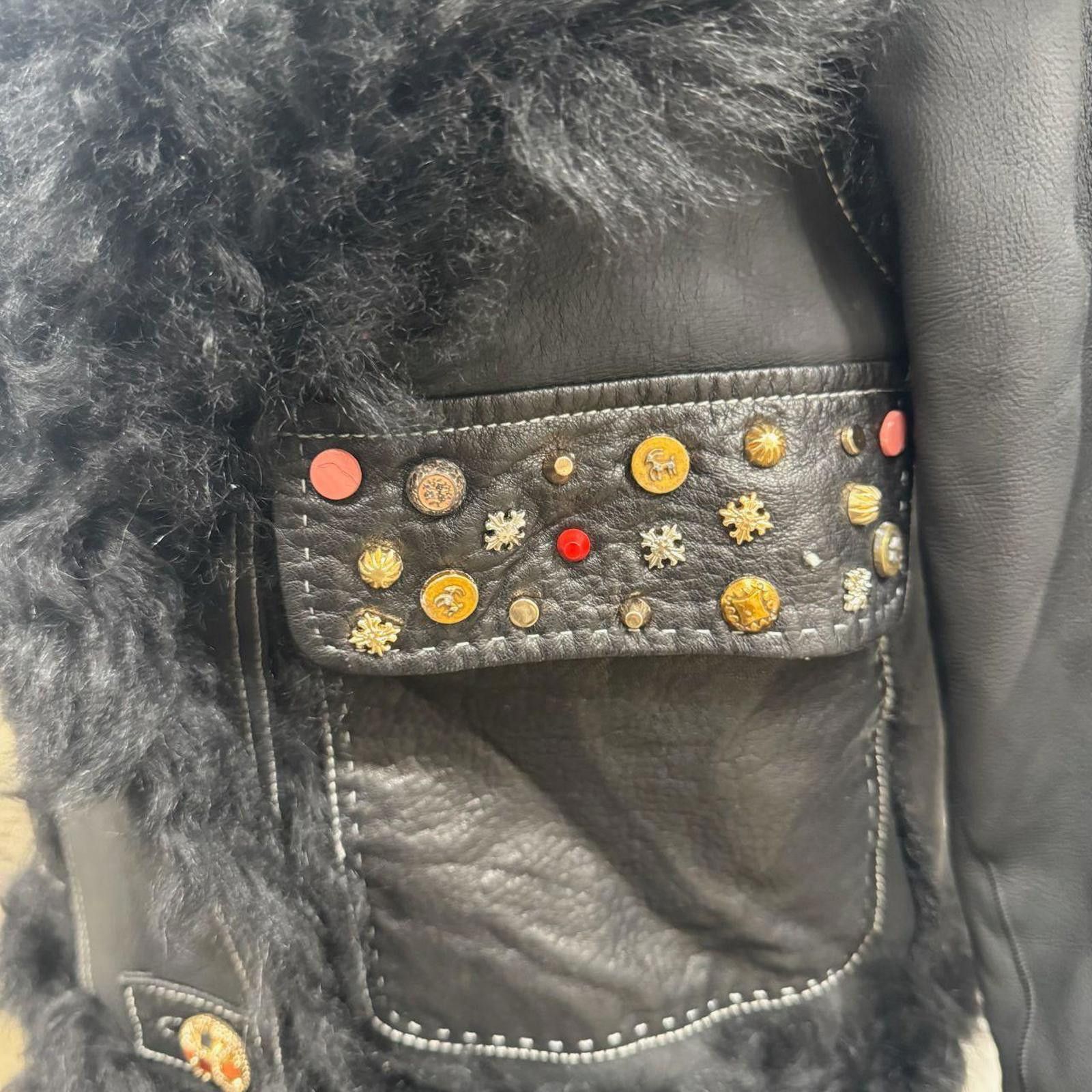 Other Vintage Black Gold Embellished Shearling Statement Jacket Size M / US 6-8 / IT 42-44 - 2 Thumbnail