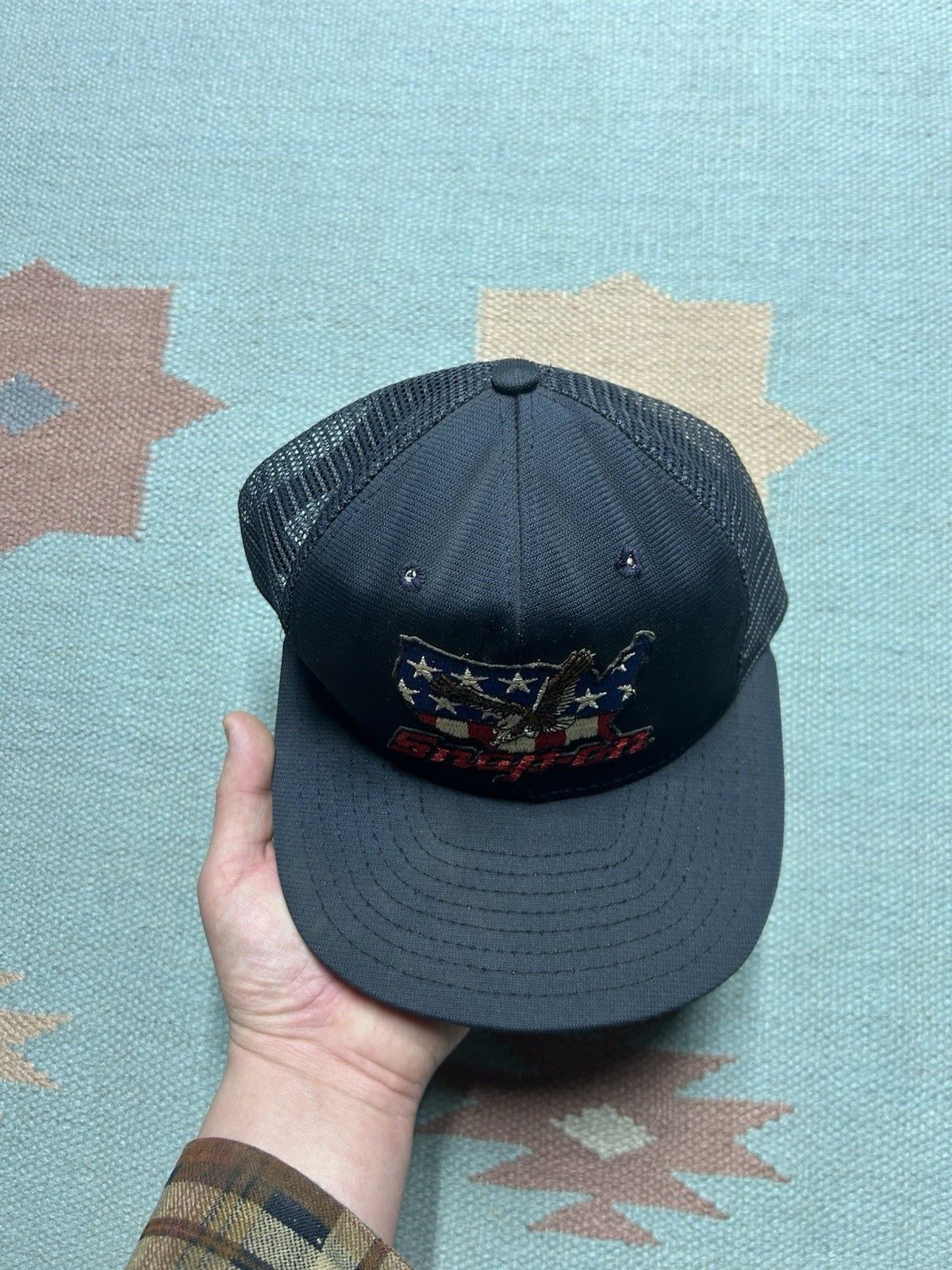 Vintage Vtg 80s trucker hat mesh snap on tools Eagle navy made n USA Size ONE SIZE - 3 Thumbnail