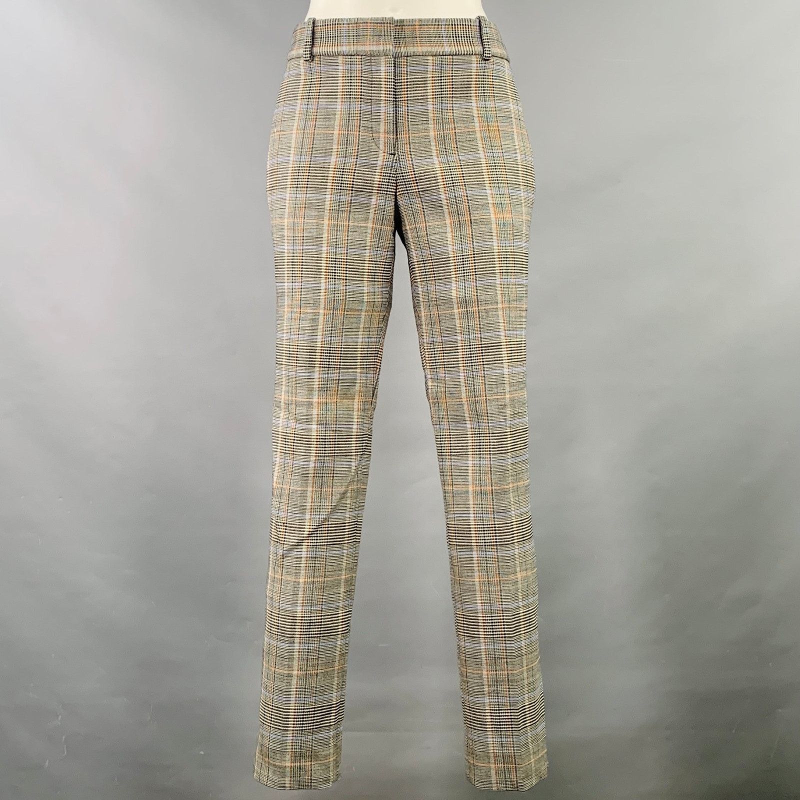 Theory Black White Orange Virgin Wool Blend Glenplaid Dress Pants Size 26" / US 2 / IT 38 - 1 Thumbnail