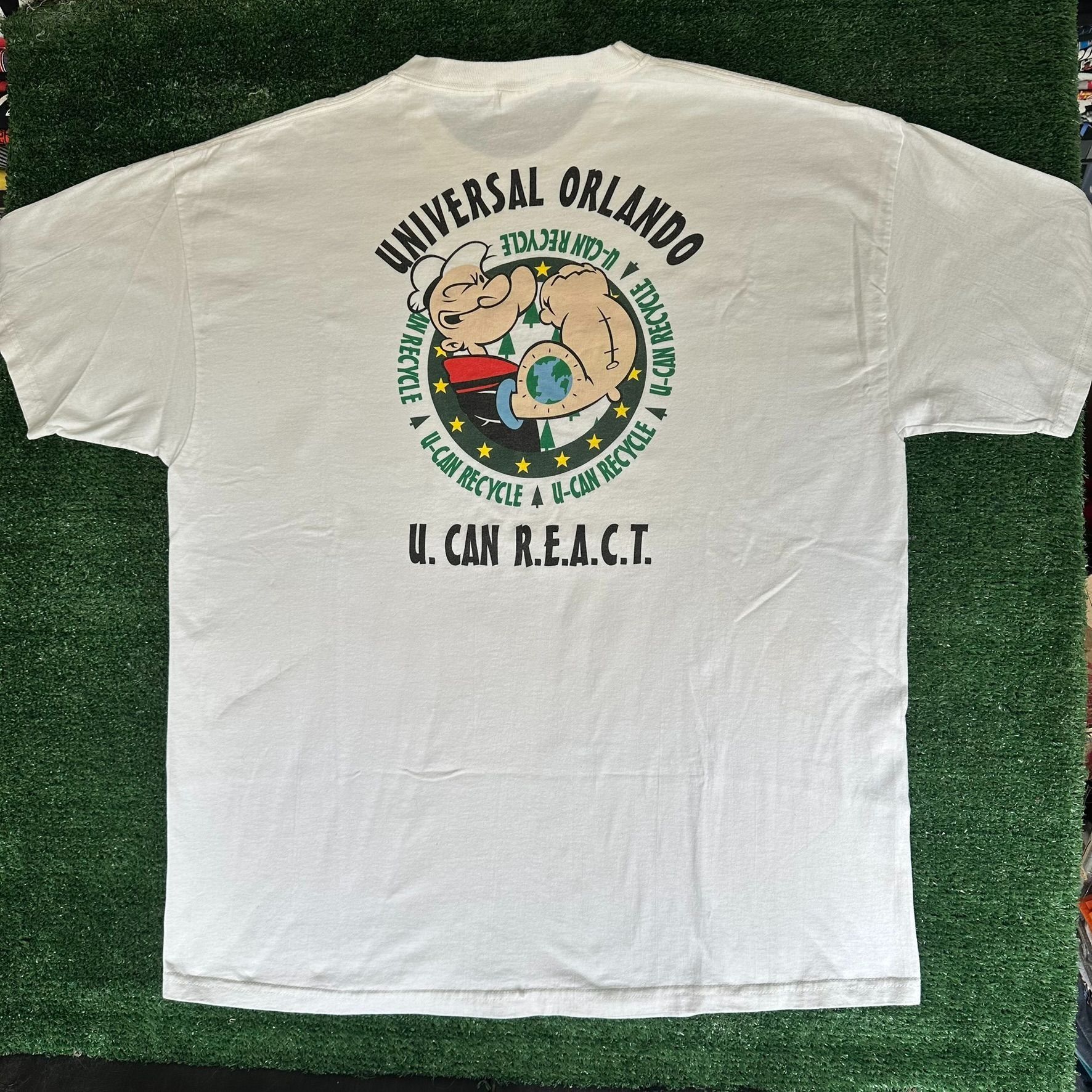 Hanes Vintage Y2K Universal Orlando Popeye Recycling T-Shirt Boxy Size US XL / EU 56 / 4 - 1 Thumbnail