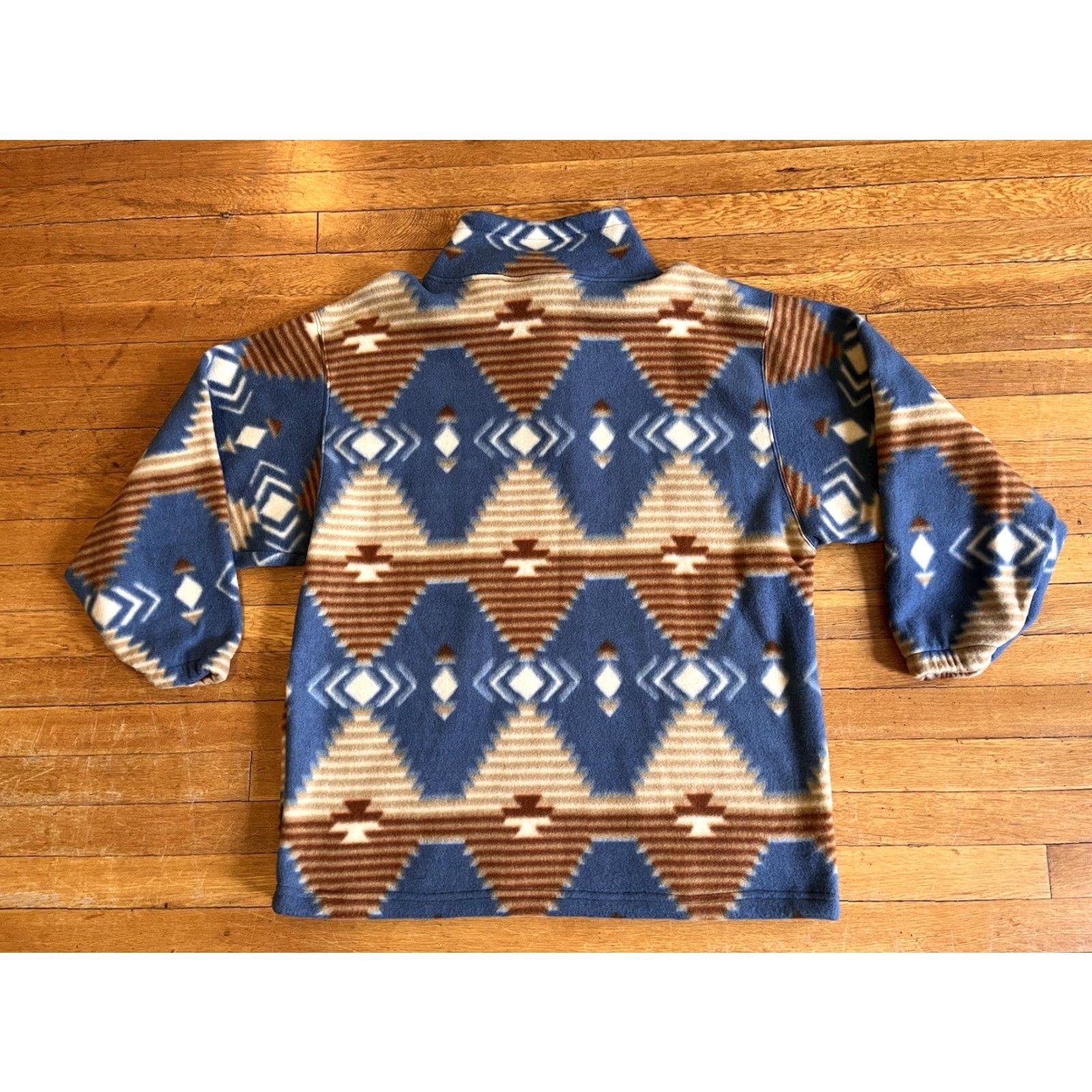 Vintage VINTAGE Santana Nordic Fleece Sweatshirt Men’s Large Blue Beige Aztec 90s Geometric 1/4 Zip Pockets Mock Neck Pullover Long Sleeve Regular Mens Size US L / EU 52-54 / 3 - 7 Thumbnail