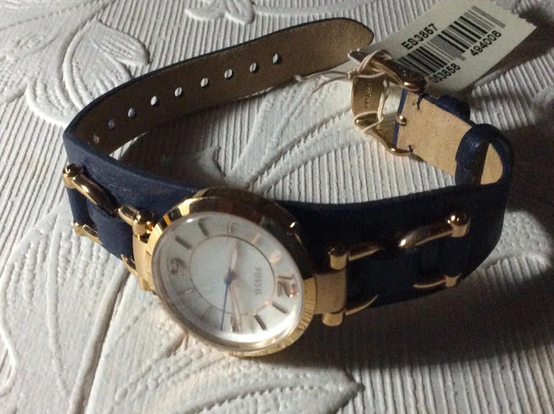 Fossil Fossil ladies gold dial navy leather strap watch Size ONE SIZE - 9 Thumbnail