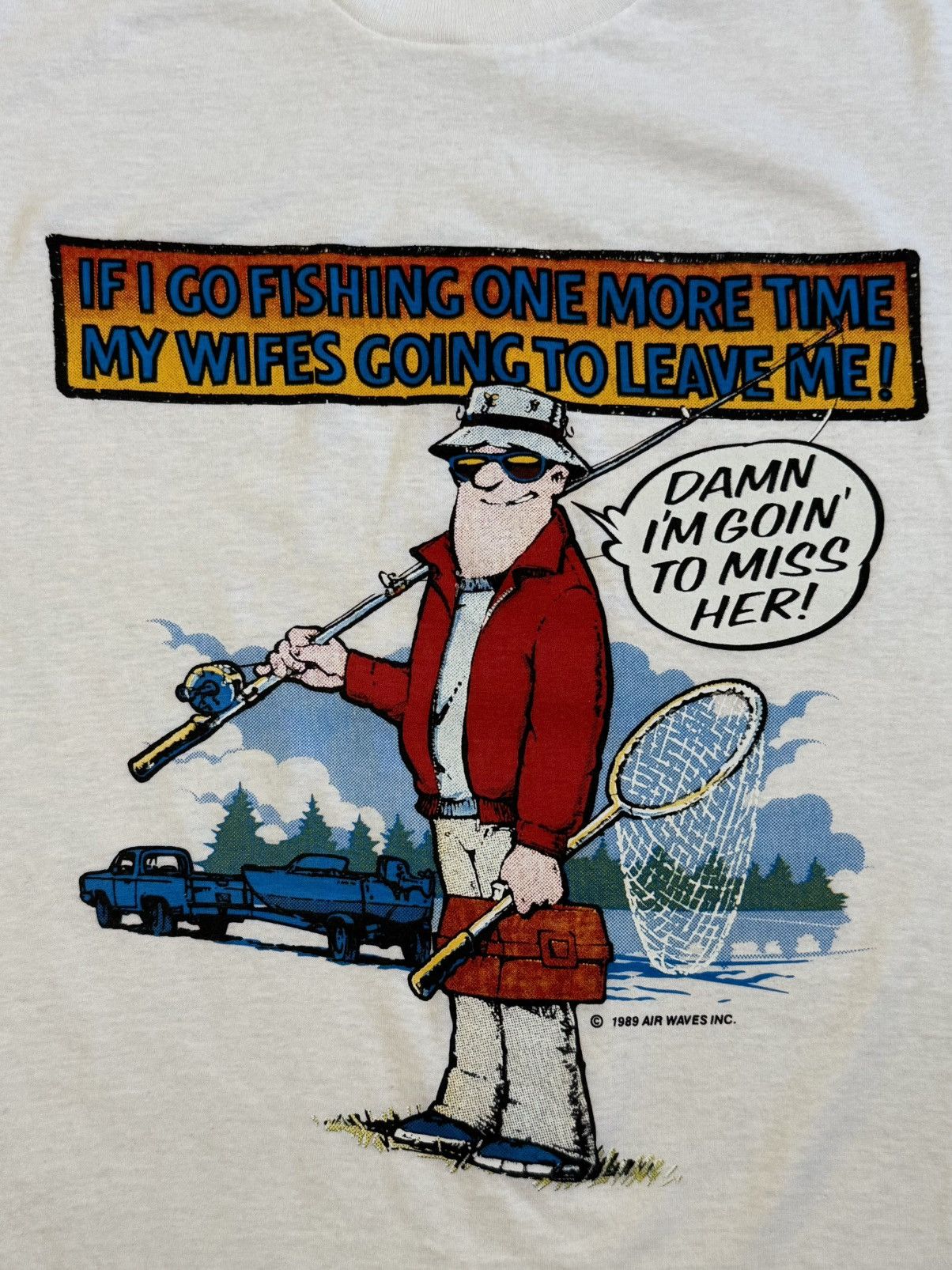 Vintage 🔷Vintage Air Waves Fishing T-shirt 1989🔷 Size US M / EU 48-50 / 2 - 2 Thumbnail