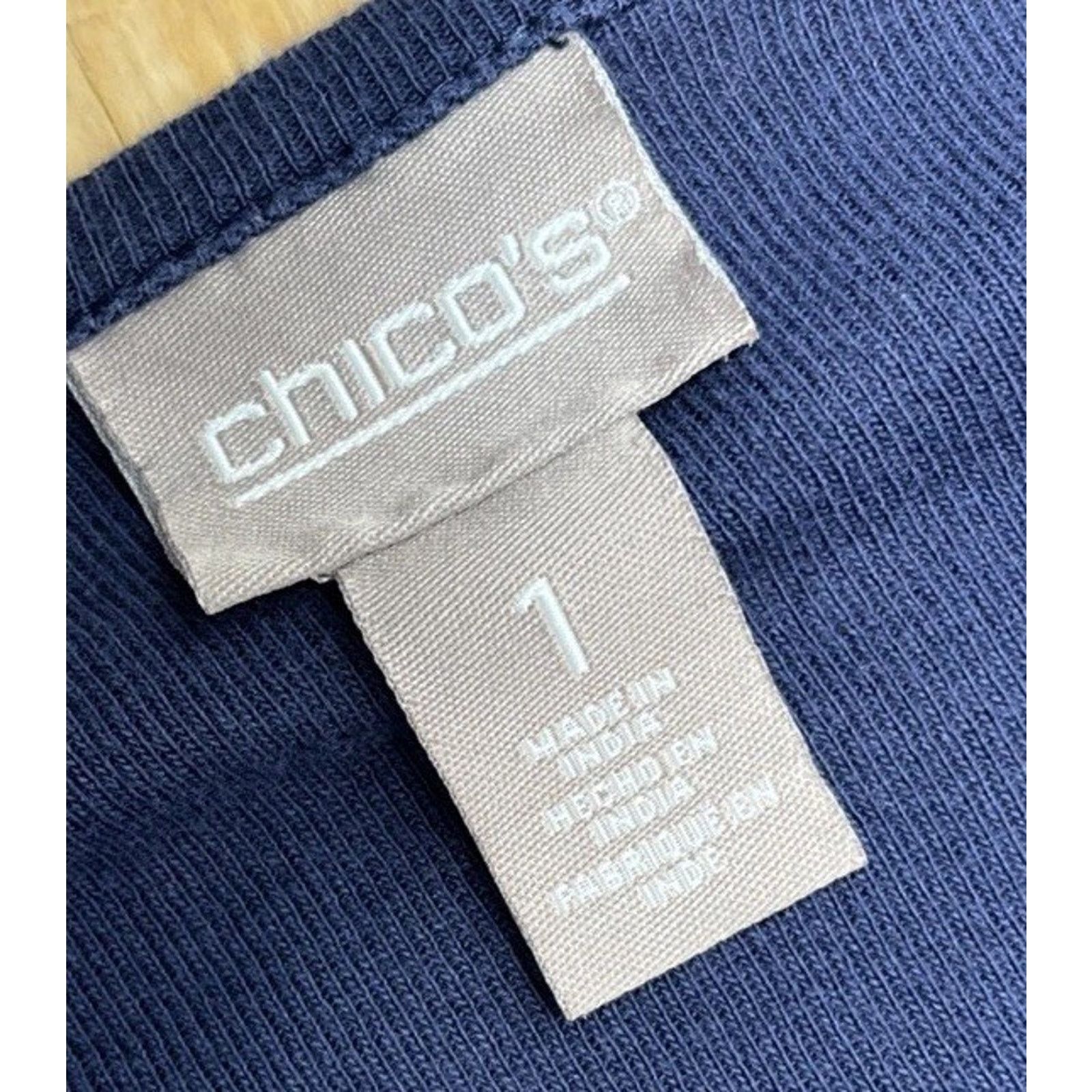 Chicos Chico's 3 Navy Blue VNeck 3/4 Sleeve Tunic Top Size 1 M Size M / US 6-8 / IT 42-44 - 5 Thumbnail
