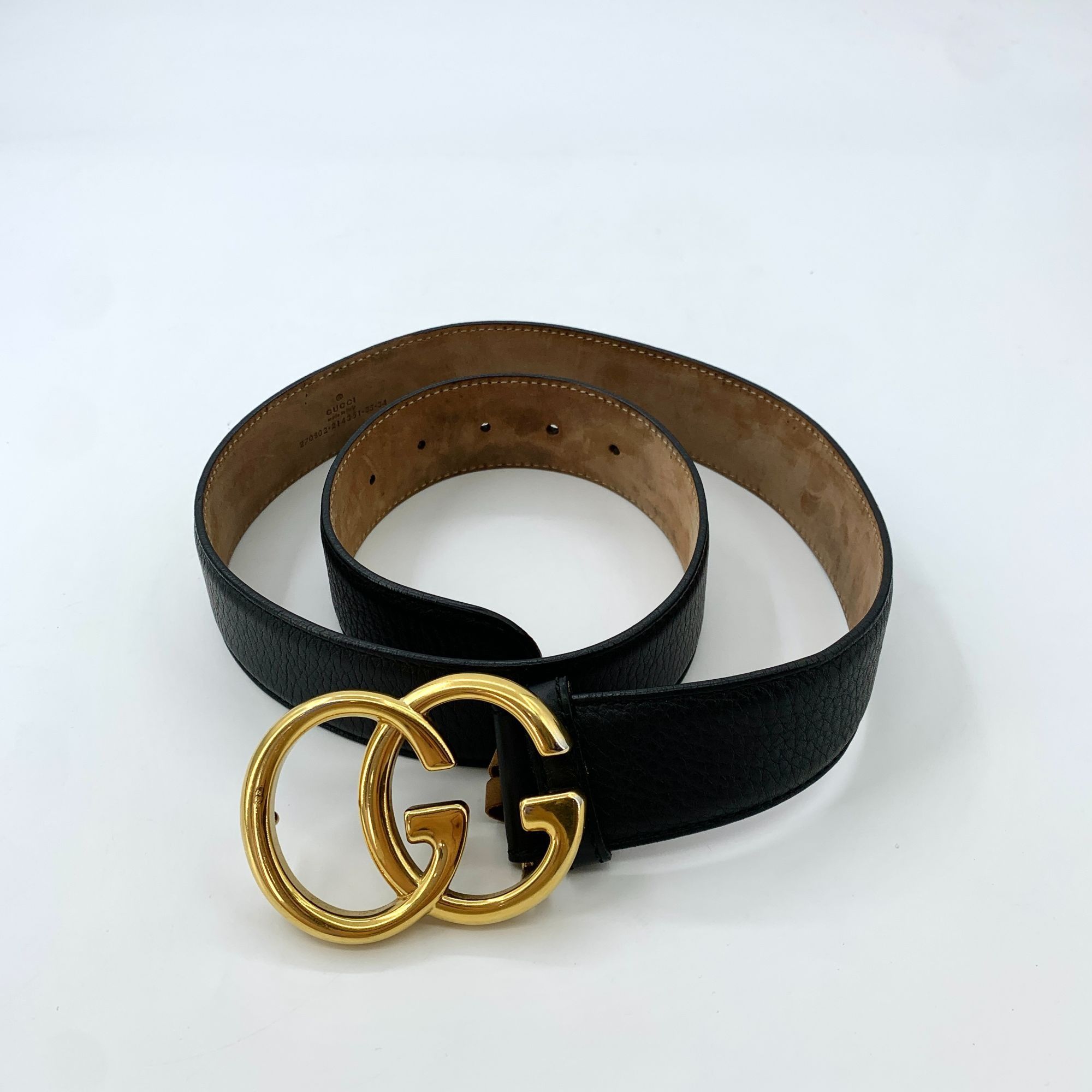 Gucci Gucci Black Leather Double G Gold Buckle Belt 85cm Made In I Size ONE SIZE - 10 Thumbnail