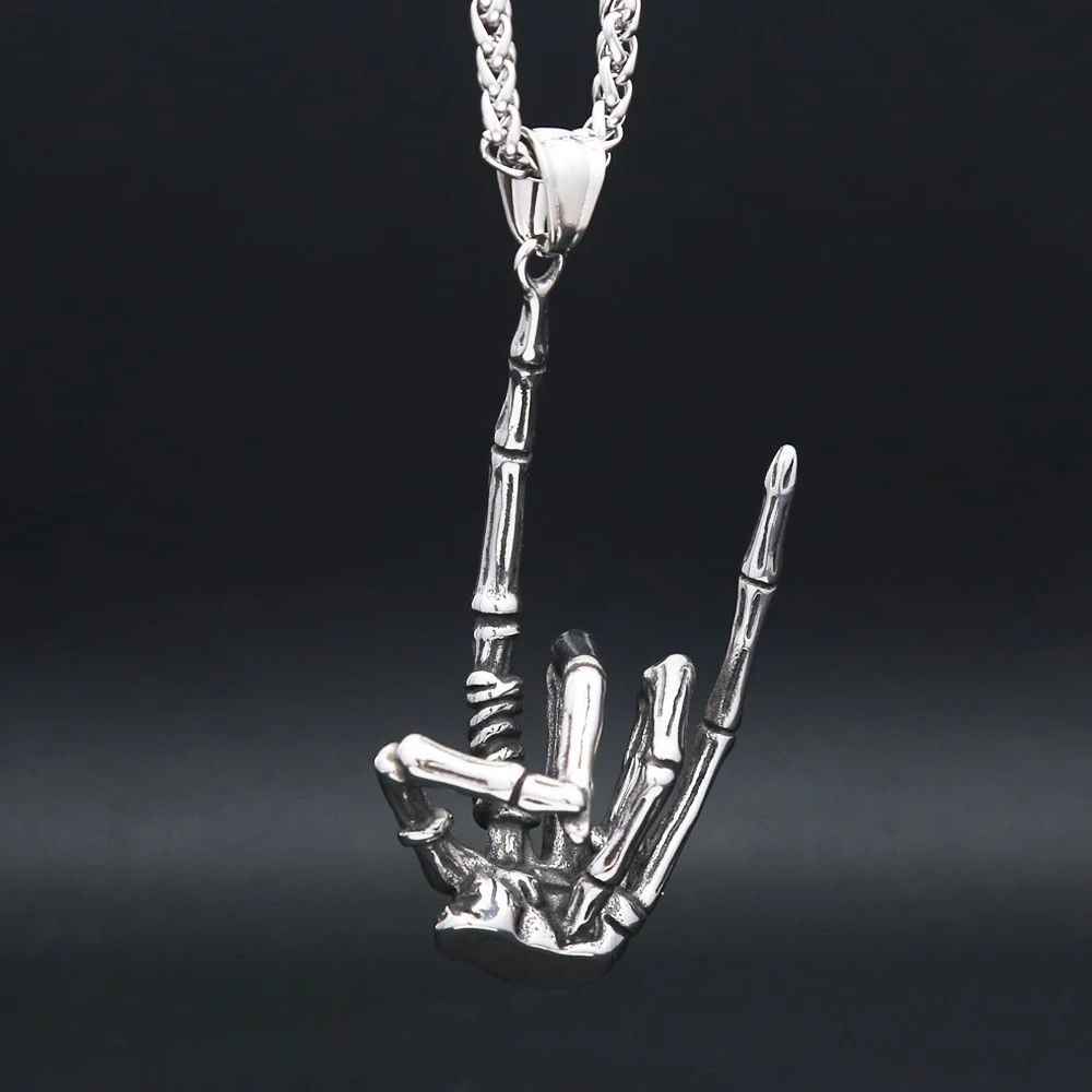 Jewelry Vintage Gothic Skull Gestures Pendant Necklace Size ONE SIZE - 5 Thumbnail