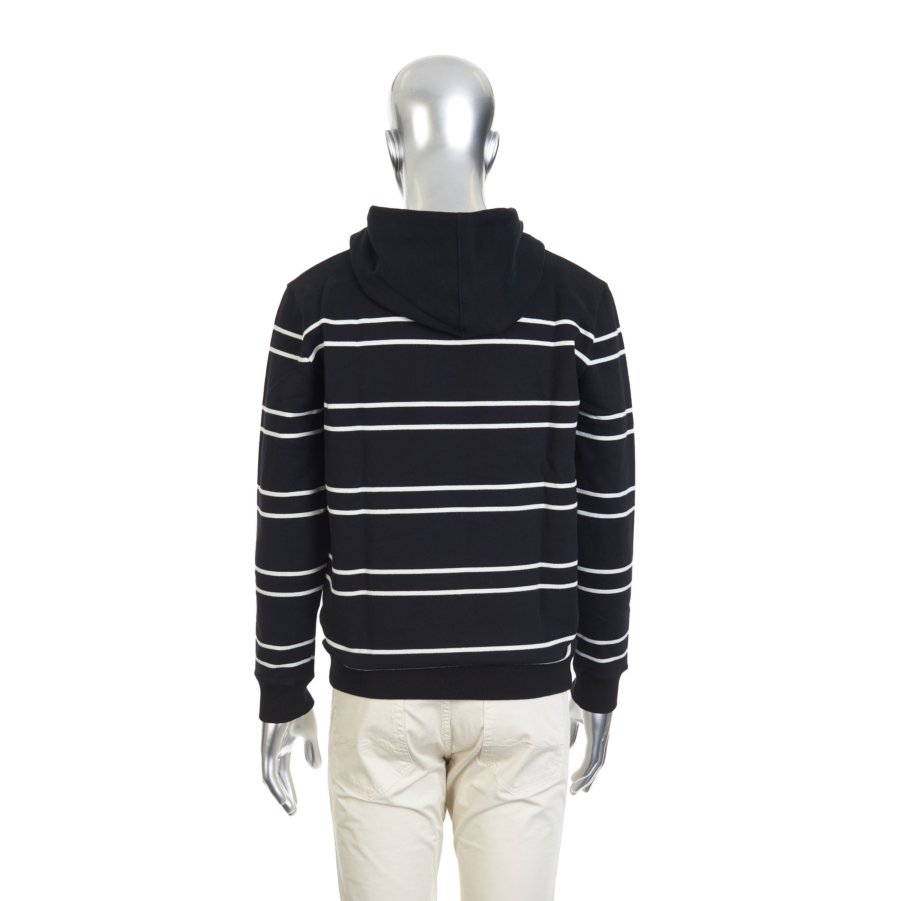 Saint Laurent Paris Hooded Sweatshirt In Striped Black Cotton & Logo Embroidey Size US M / EU 48-50 / 2 - 6 Thumbnail