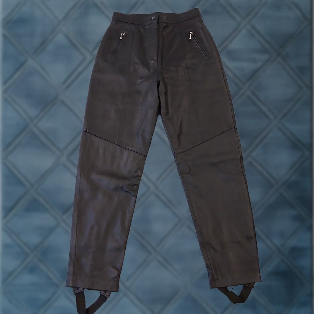 Vintage Lew Magram Pants Womens Size 12 Black High Waist Leather Lined Stirrup Ankle Zip Size 34" / US 12 / IT 48 - 1 Thumbnail