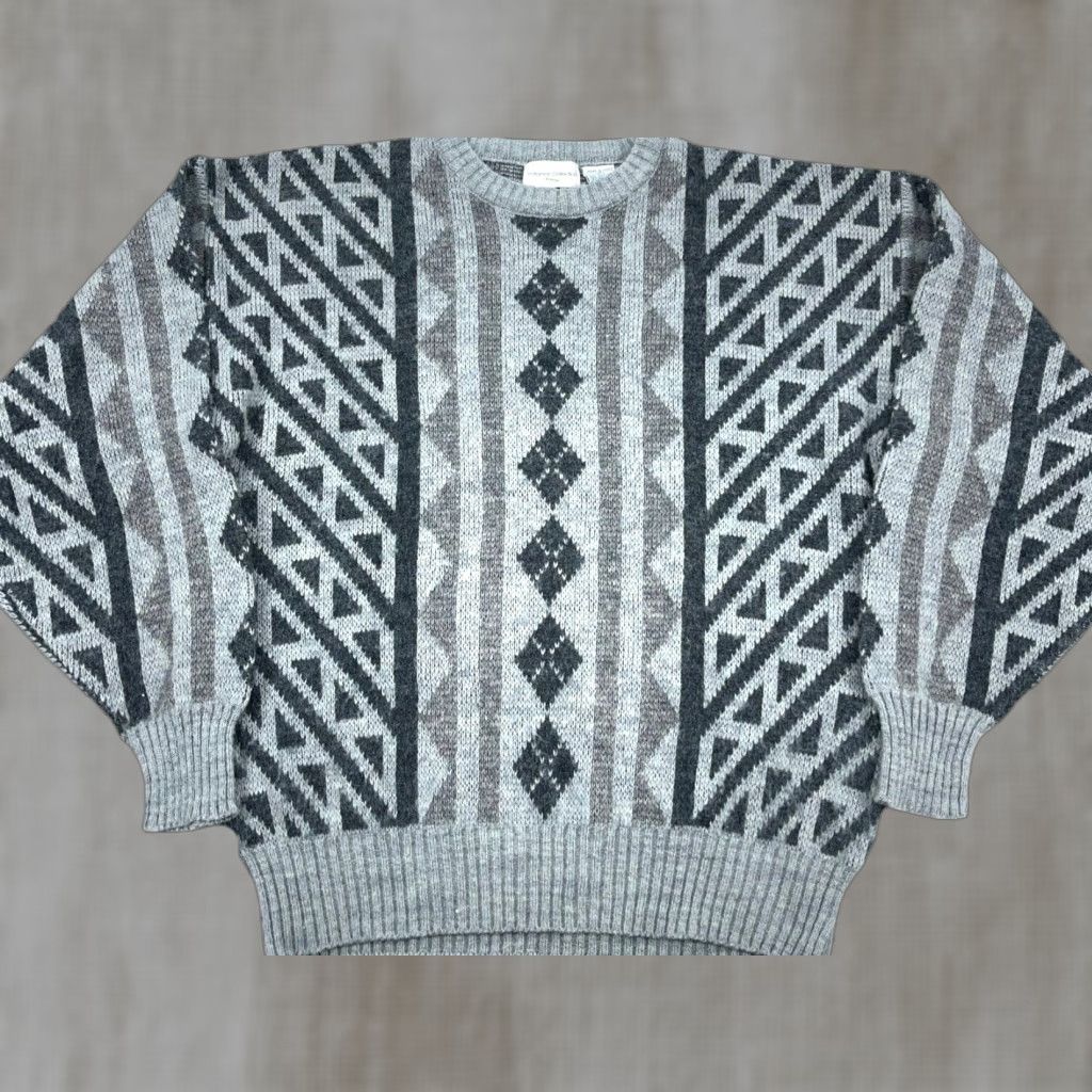 Vintage VINTAGE Potomac Geometric Knit Grandpa Sweater Men L Gray Crew Neck Pullover Heavyweight 80s 90s Golf Cosby Streetwear Mens Size US L / EU 52-54 / 3 - 1 Thumbnail