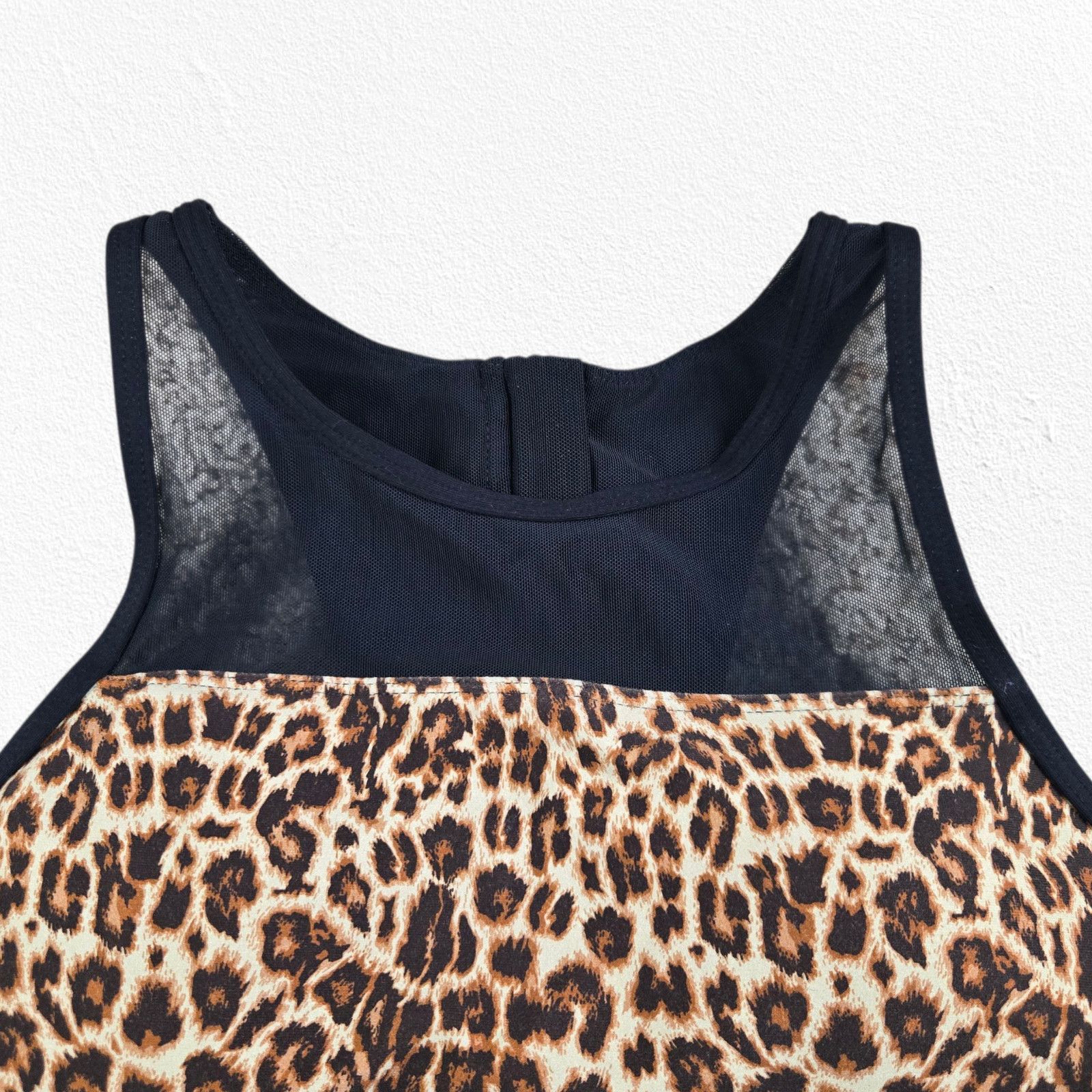 Other Leopard Mesh Racerback Sports Bra Black Brown Size Medium Size ONE SIZE - 3 Thumbnail