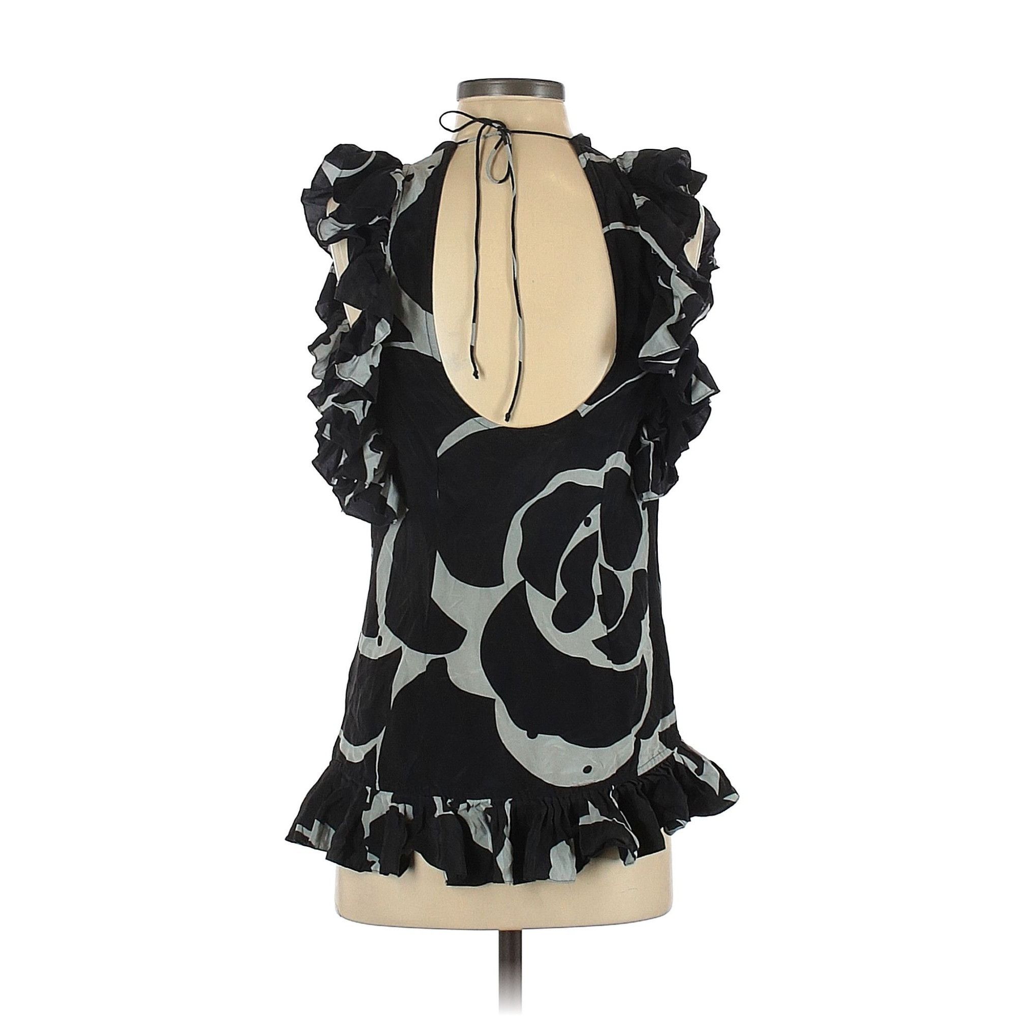 Other Tracy Reese New York 100% Silk Black Gray Ruffle Short Sleev Size S / US 4 / IT 40 - 2 Thumbnail