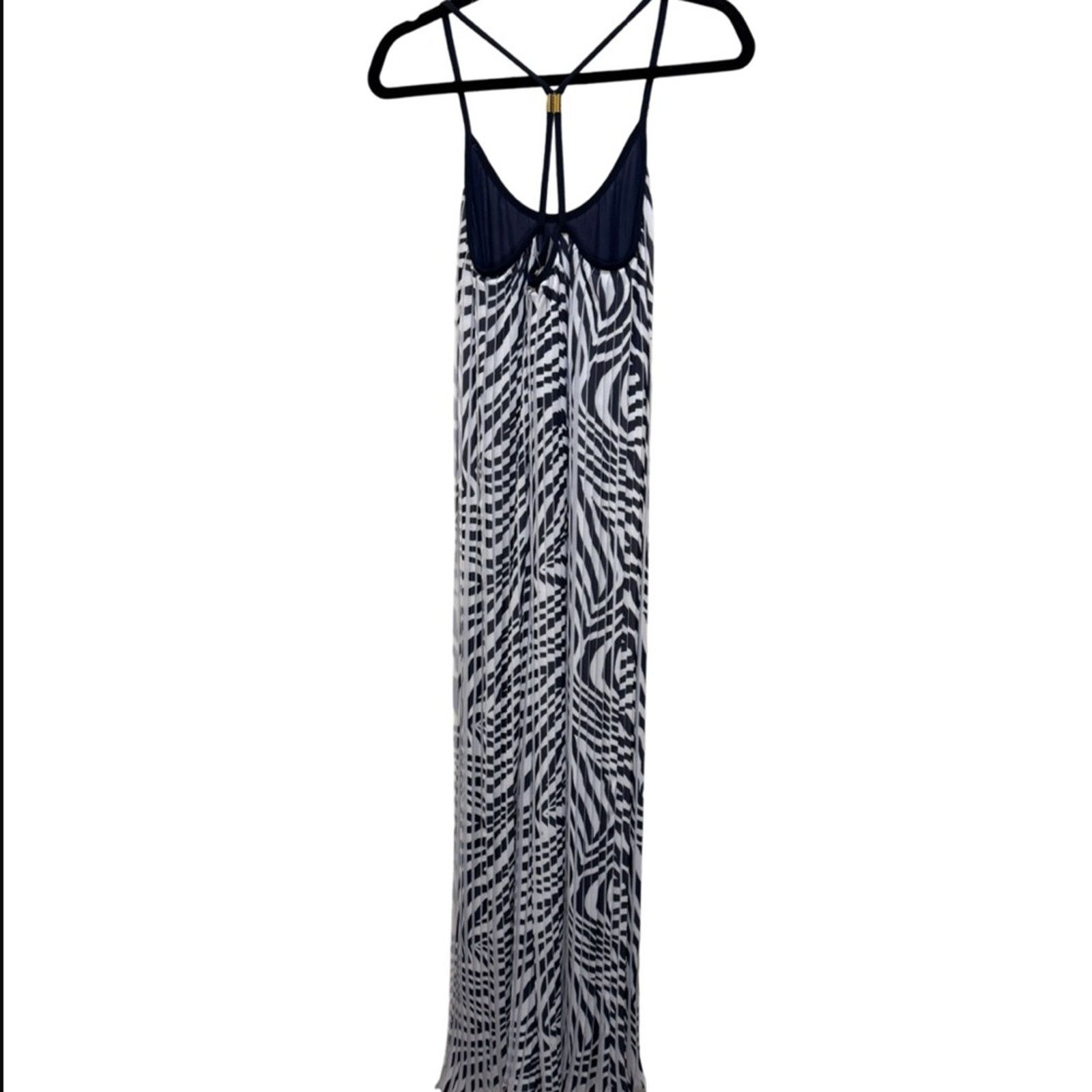 MICHAEL Michael Kors True Navy Zebra Pleated Maxi Dress 6