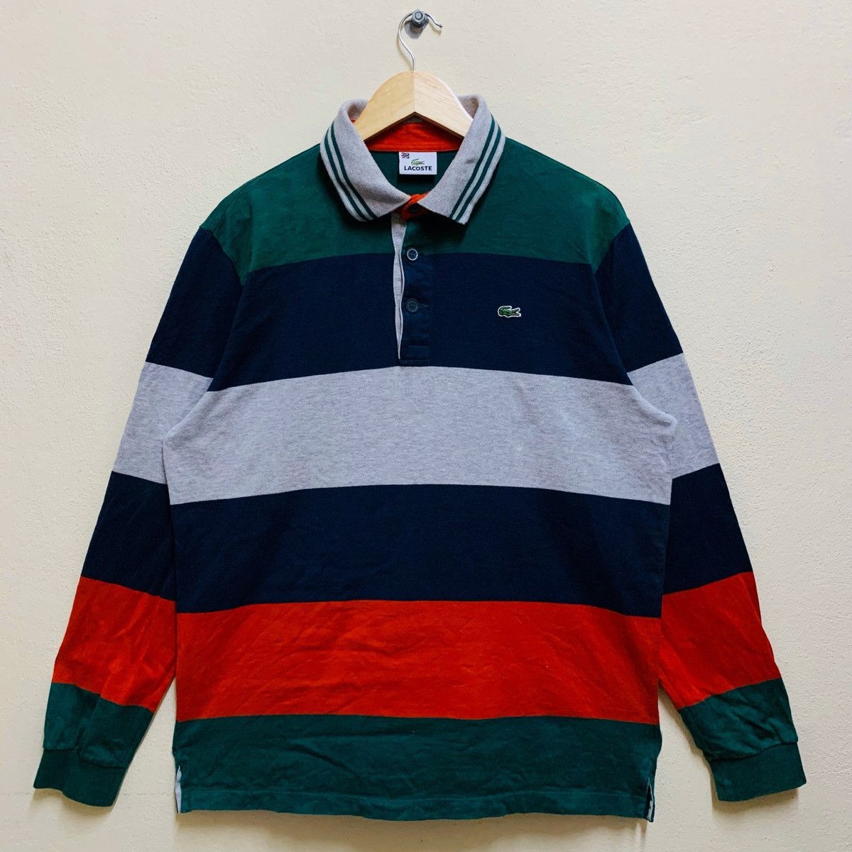 Lacoste × Vintage Vintage LACOSTE STRIPE MULTICOLOUR Longsleeve Polo Shirt Size US L / EU 52-54 / 3 - 1 Thumbnail