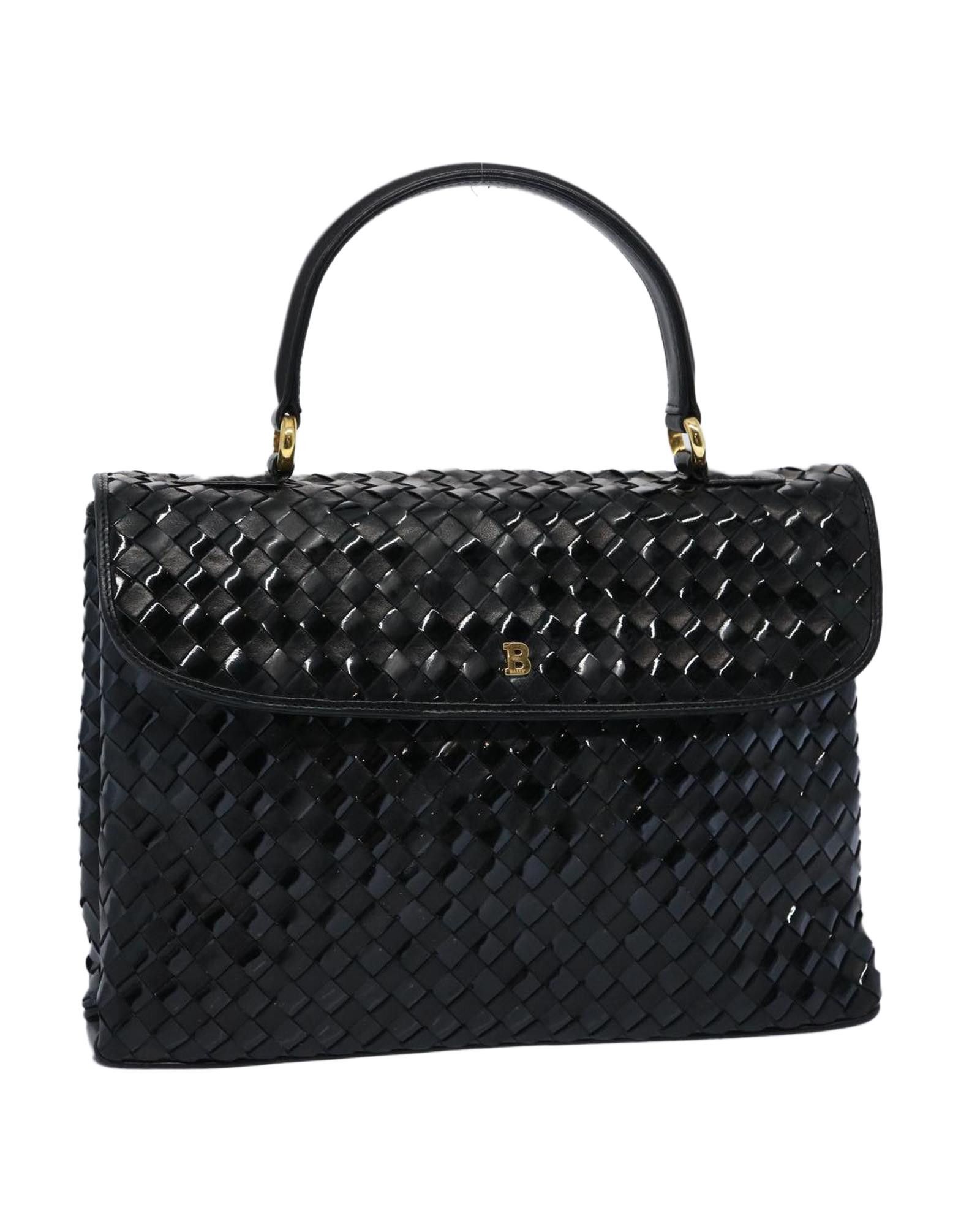 image of Bally Black Leather Intrecciato Hand Bag, Women's