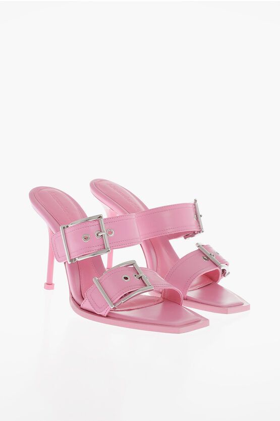Alexander Mcqueen Leather Sandals With Buckles Heel Shoes 10 Cm in Pink, Women's (Size 6)