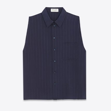 Saint Laurent Paris o1bcso1str0625 Sleeveles Shirt In Striped in Navy Blue Size US S / EU 44-46 / 1 - 1 Thumbnail