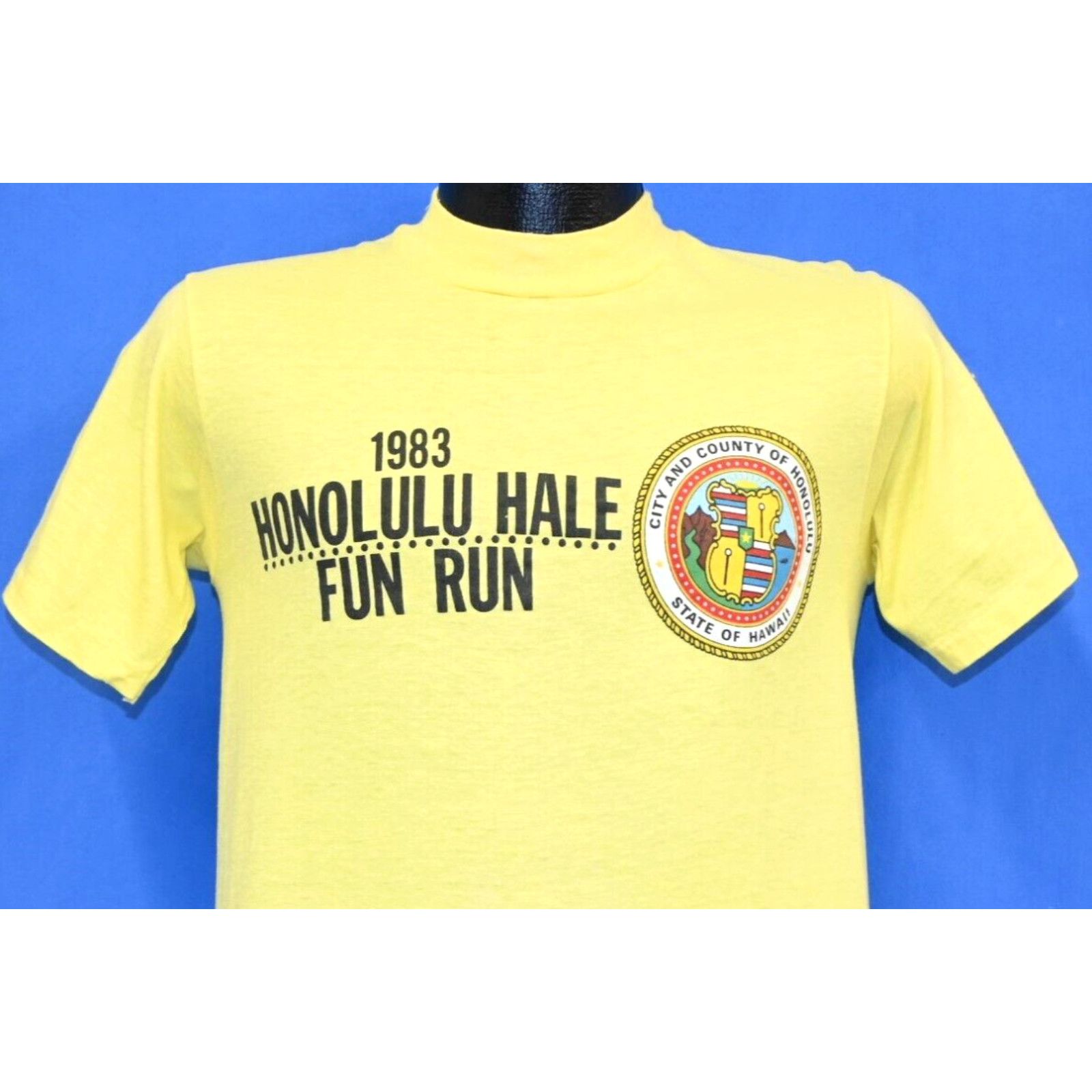 image of Hanes VTG 80's Seal Of Honolulu Hawaii Annual Hale Fun Run 5K Race 1983 T-Shirt Small S in White