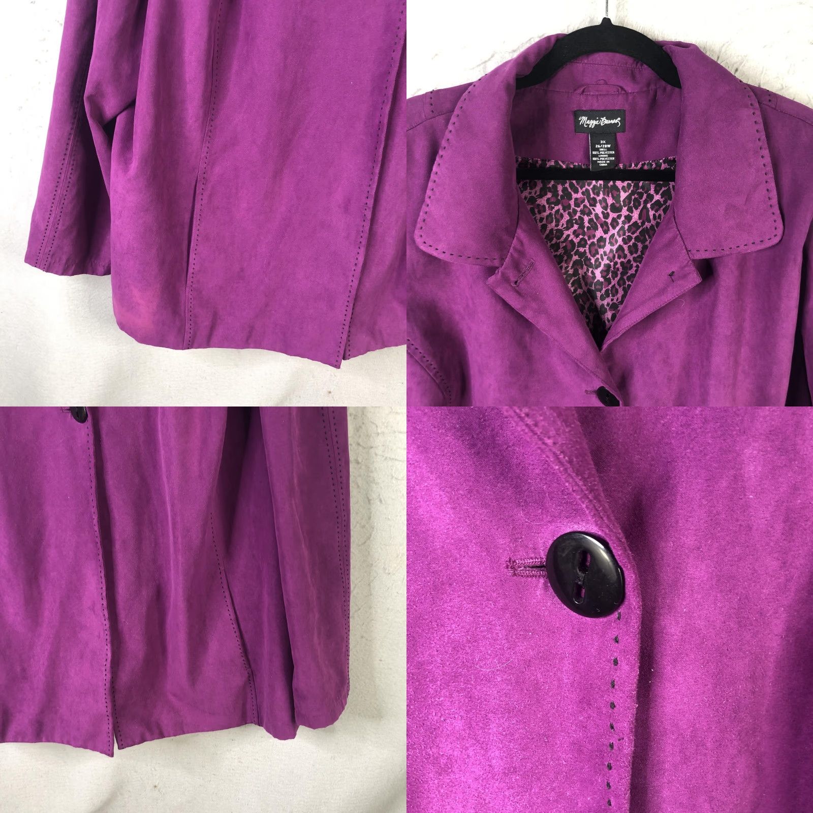 Vintage Maggie Barnes Jacket Womens 3X Purple Faux Suede Leopard Lined Button Front Size XXL / US 16-18 / IT 52-54 - 8 Thumbnail