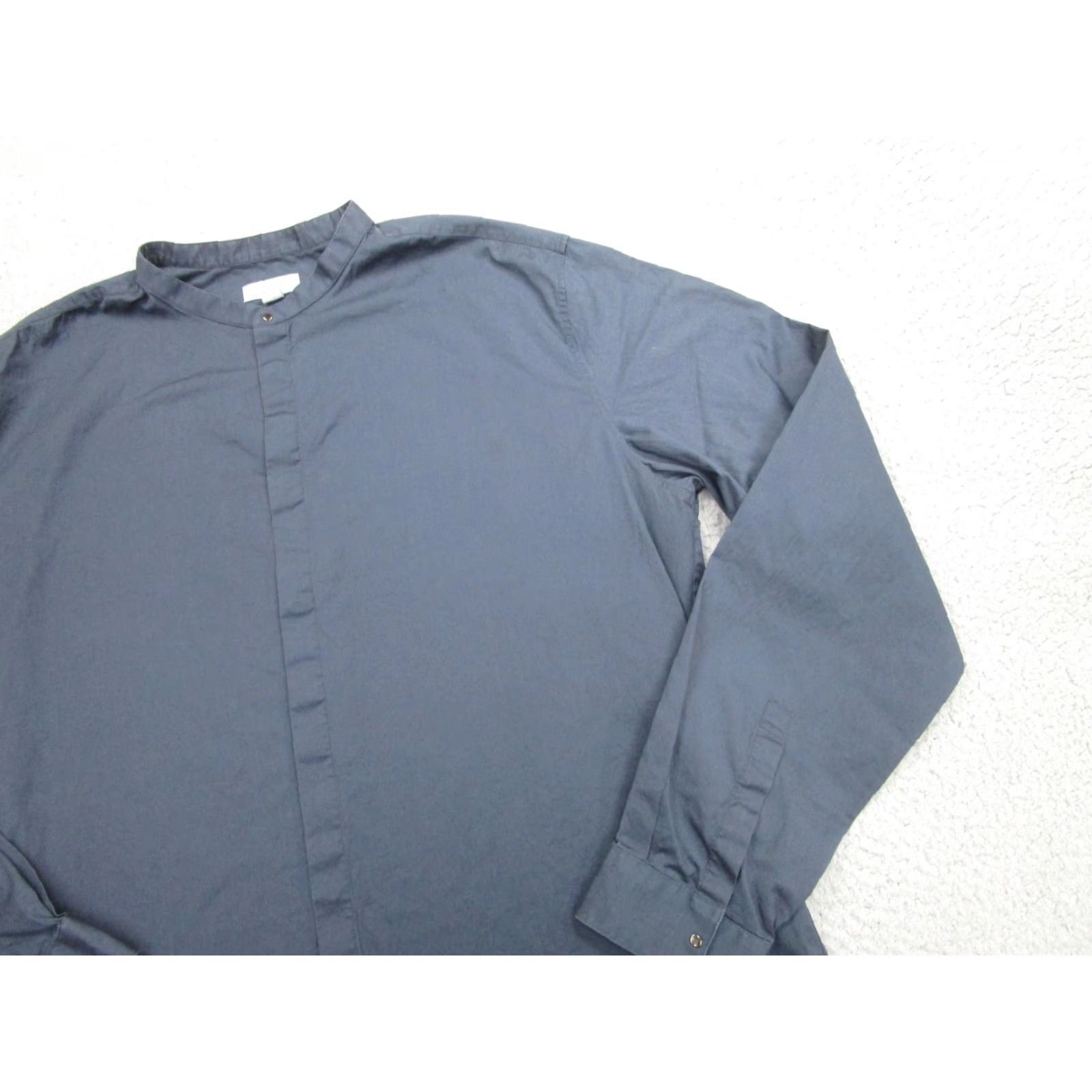 Cos COS Men XL Blue Band Collar Poplin Dress Shirt Long Sleeve Stretch Cotton Size 46R - 2 Thumbnail