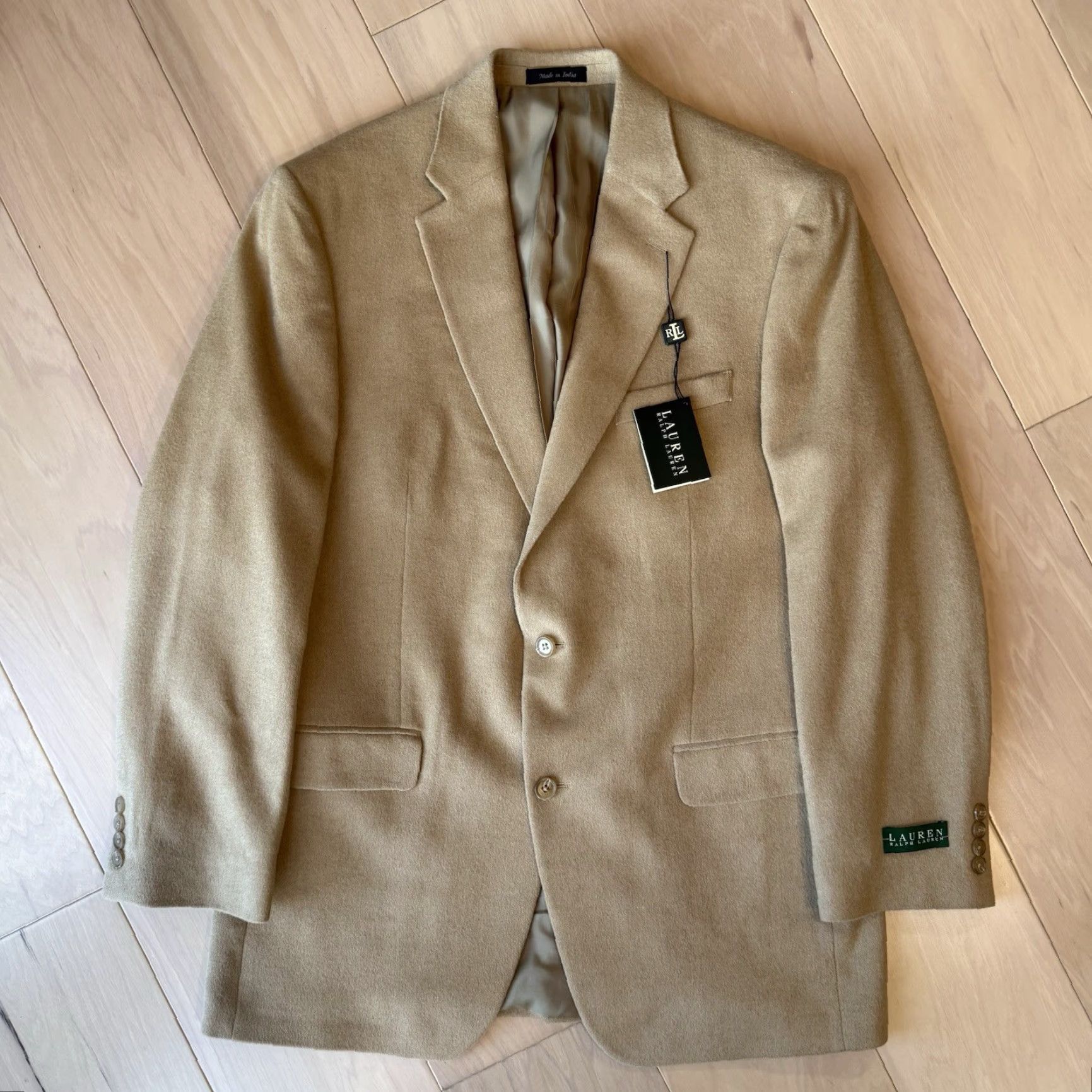 Ralph Lauren VINTAGE Lauren Ralph Lauren Blazer 42L Beige Camel Hair NWT Wool Lining Button Logo Zipper Mens Classic Mid-Length Overcoat, Beige, 42L, Blazer Size 42R - 2 Thumbnail