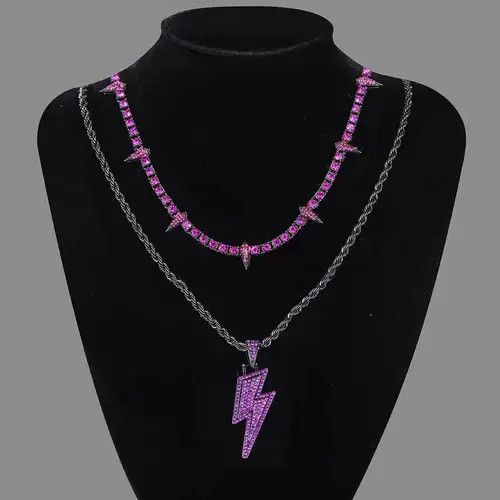 Jewelry Double Layer Purple Lightning Pendant Necklace Size ONE SIZE - 2 Thumbnail