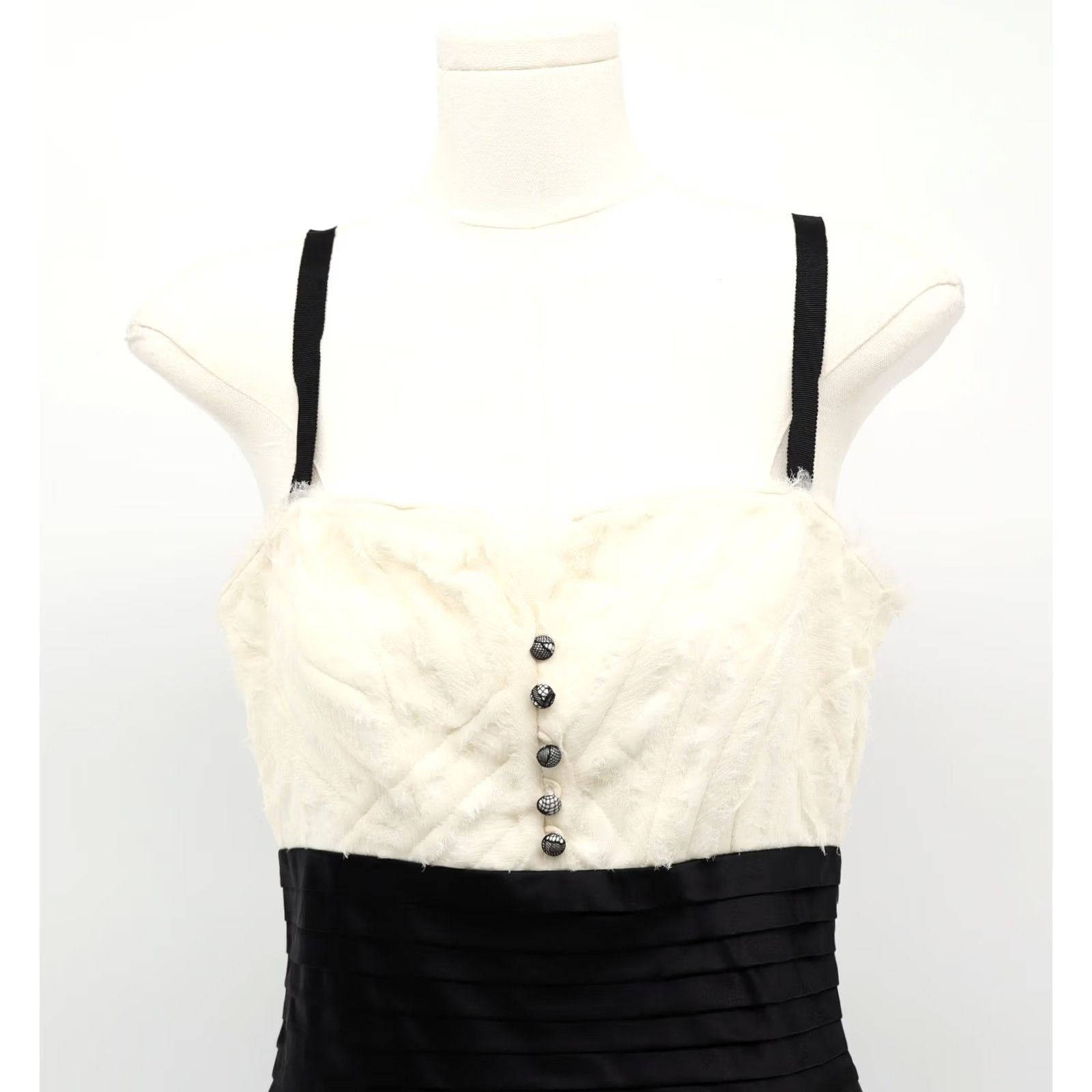 Bcbgmaxazria BCBGMAXAZRIA Women's Taffeta Button Front Top Bubble Dress Winter White/Black Sz 0 NEW Size XS / US 0-2 / IT 36-38 - 3 Thumbnail