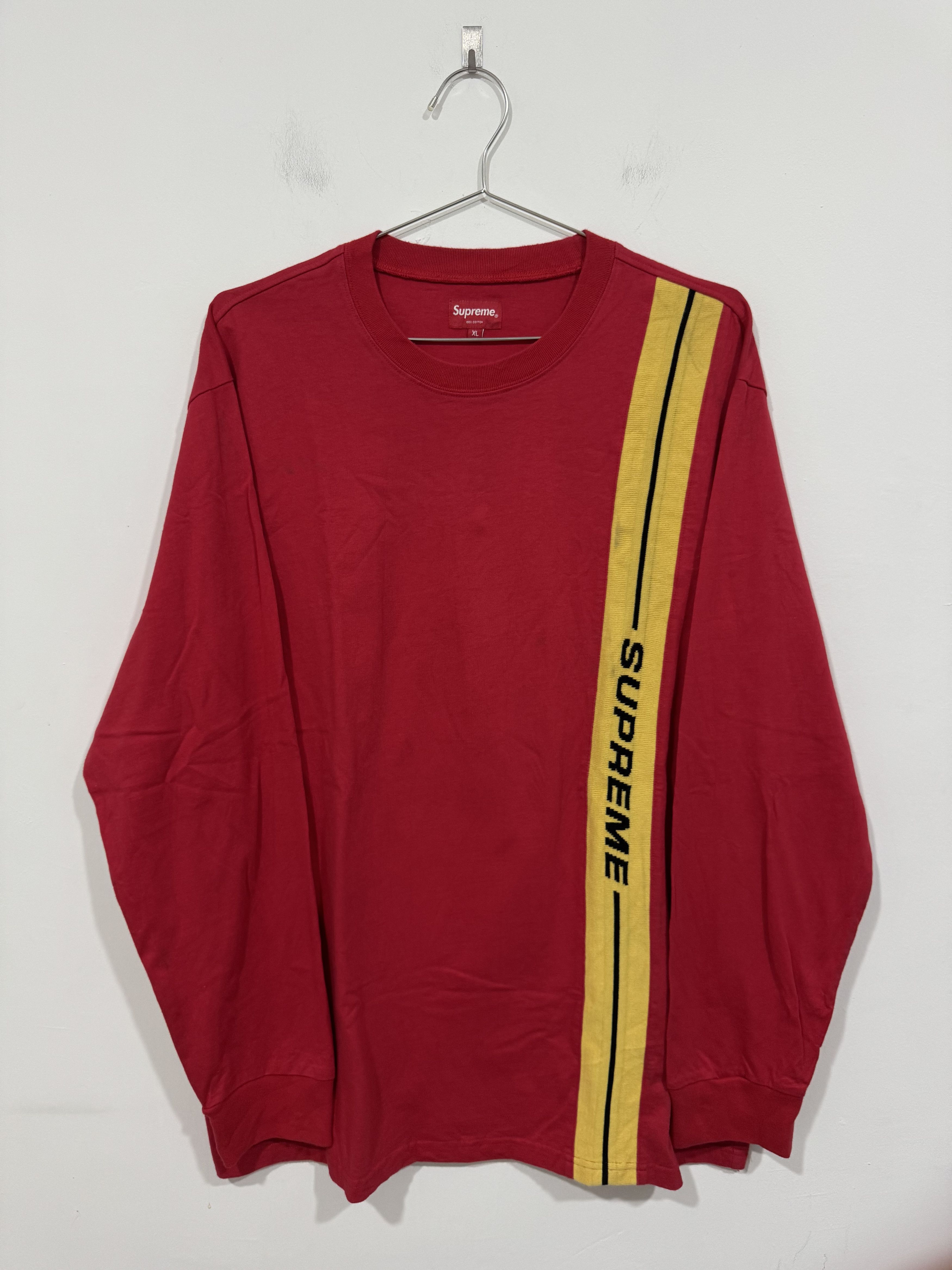 Supreme F/W 2018 Supreme Vertical Logo Stripe Long Sleeve Tee Size US XL / EU 56 / 4 - 1 Thumbnail