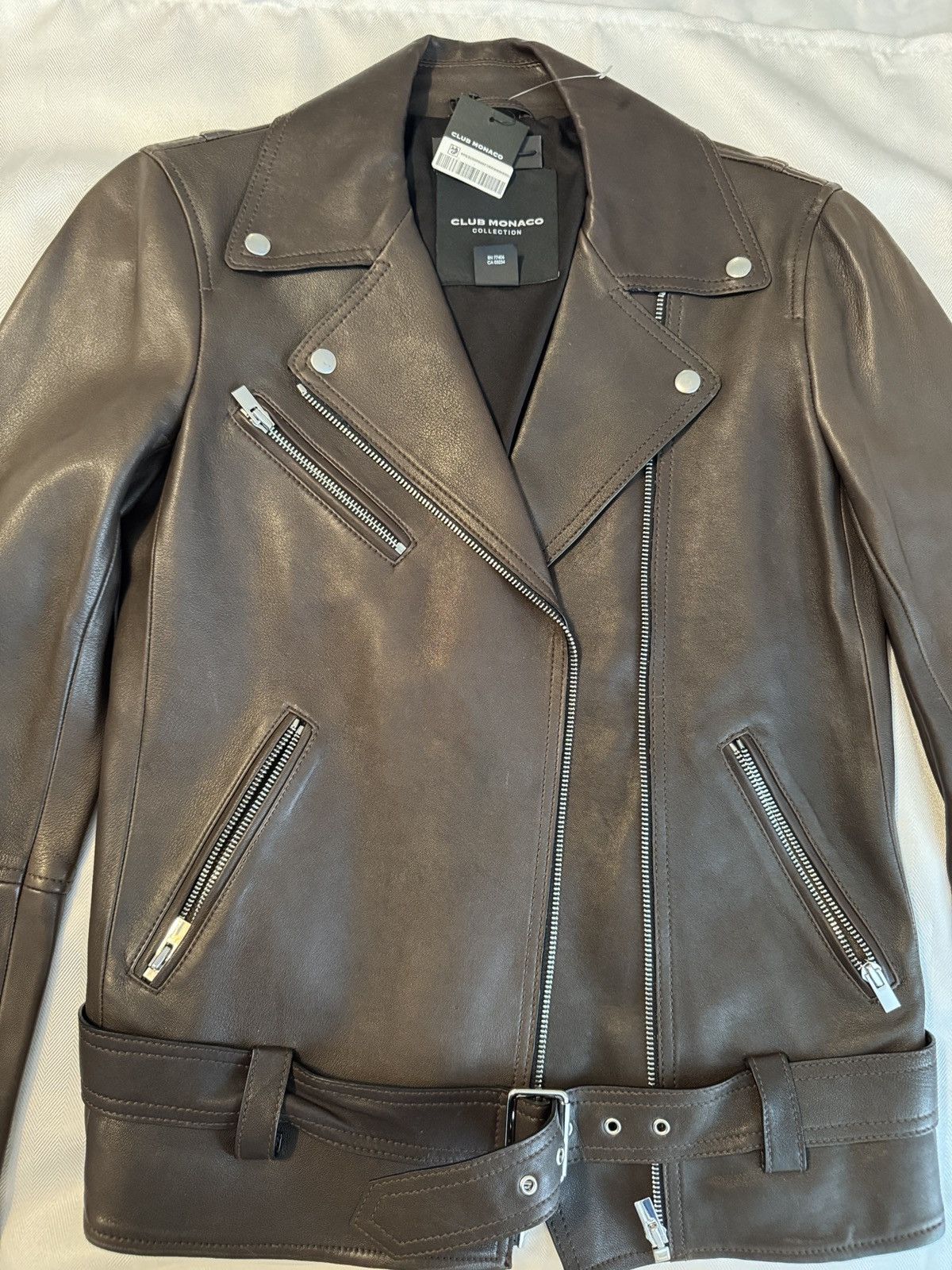 Club Monaco Club Monaco Brown Leather Moto Jacket with Belt Size S / US 4 / IT 40 - 1 Thumbnail