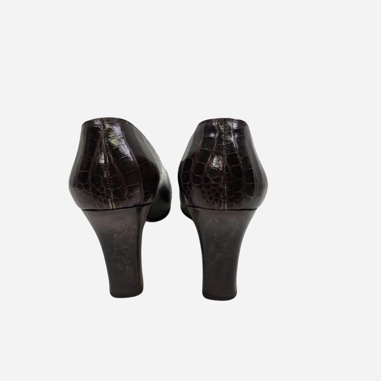Salvatore Ferragamo Salvatore Ferragamo Dark Brown Alligator Leather Pumps Size US 6.5 / IT 36.5 - 4 Thumbnail