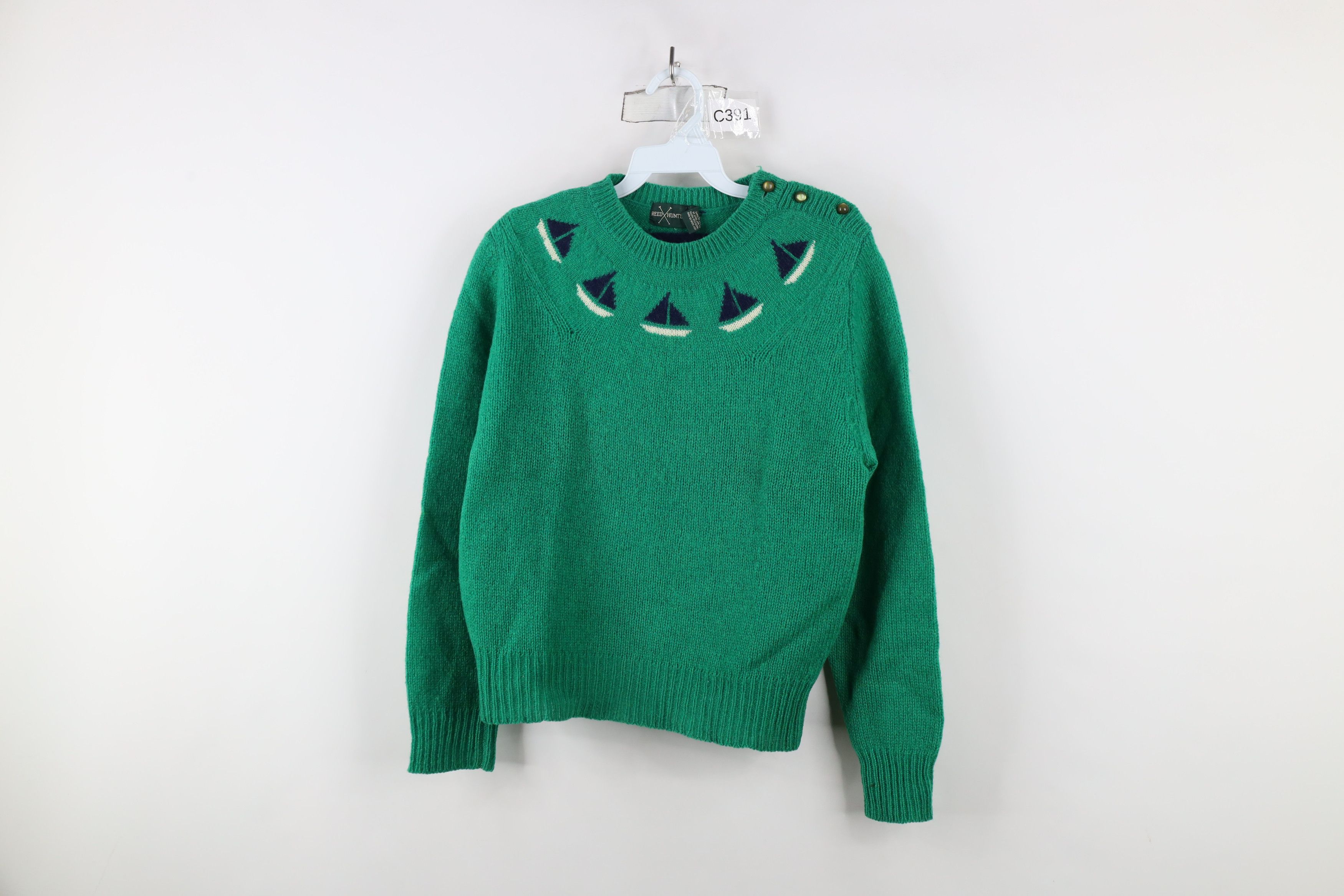Vintage Vintage 70s Streetwear Sailboat Sailing Sweater Green Size L / US 10 / IT 46 - 1 Thumbnail