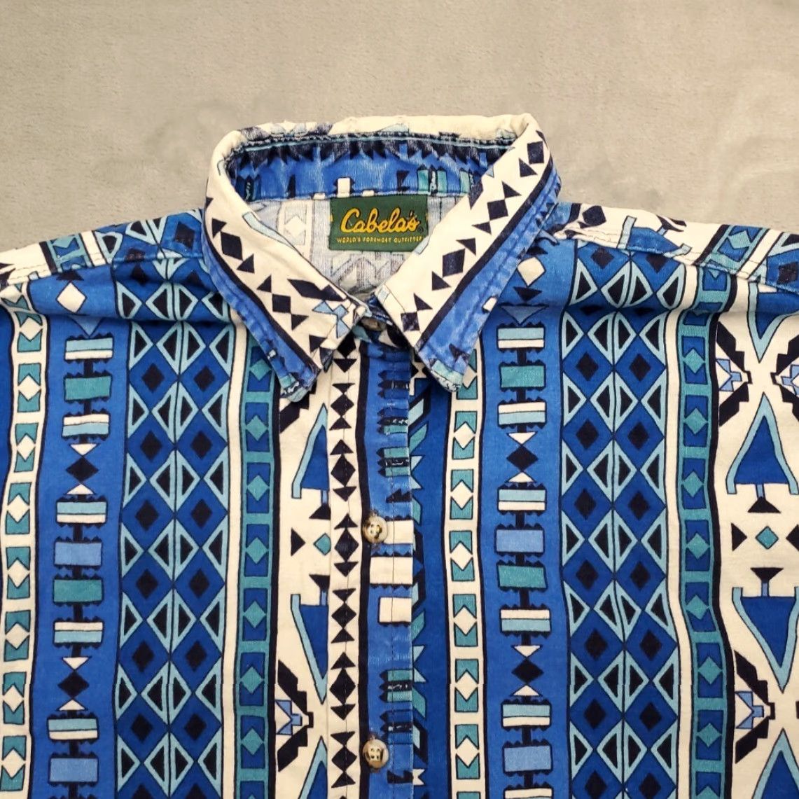 Vintage VINTAGE CABELA'S Shirt Womens XL Blue Aztec Pattern Long Sleeve Flannel Western Size XL / US 12-14 / IT 48-50 - 3 Thumbnail