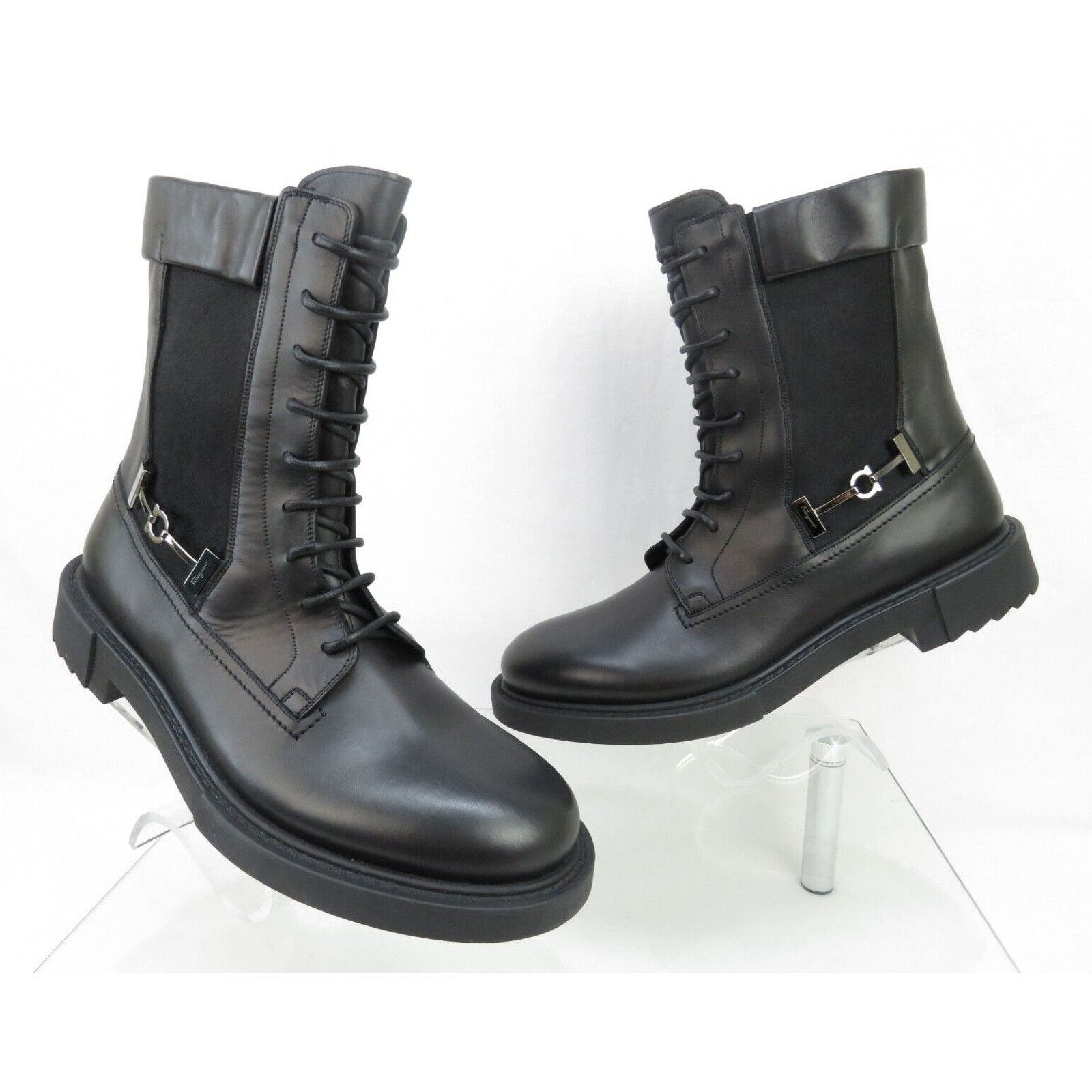 Salvatore Ferragamo NEW IGLESIAS BLACK LEATHER GANCINI LOGO COMBAT BOOTS 11 E Size US 11 / EU 44 - 5 Thumbnail