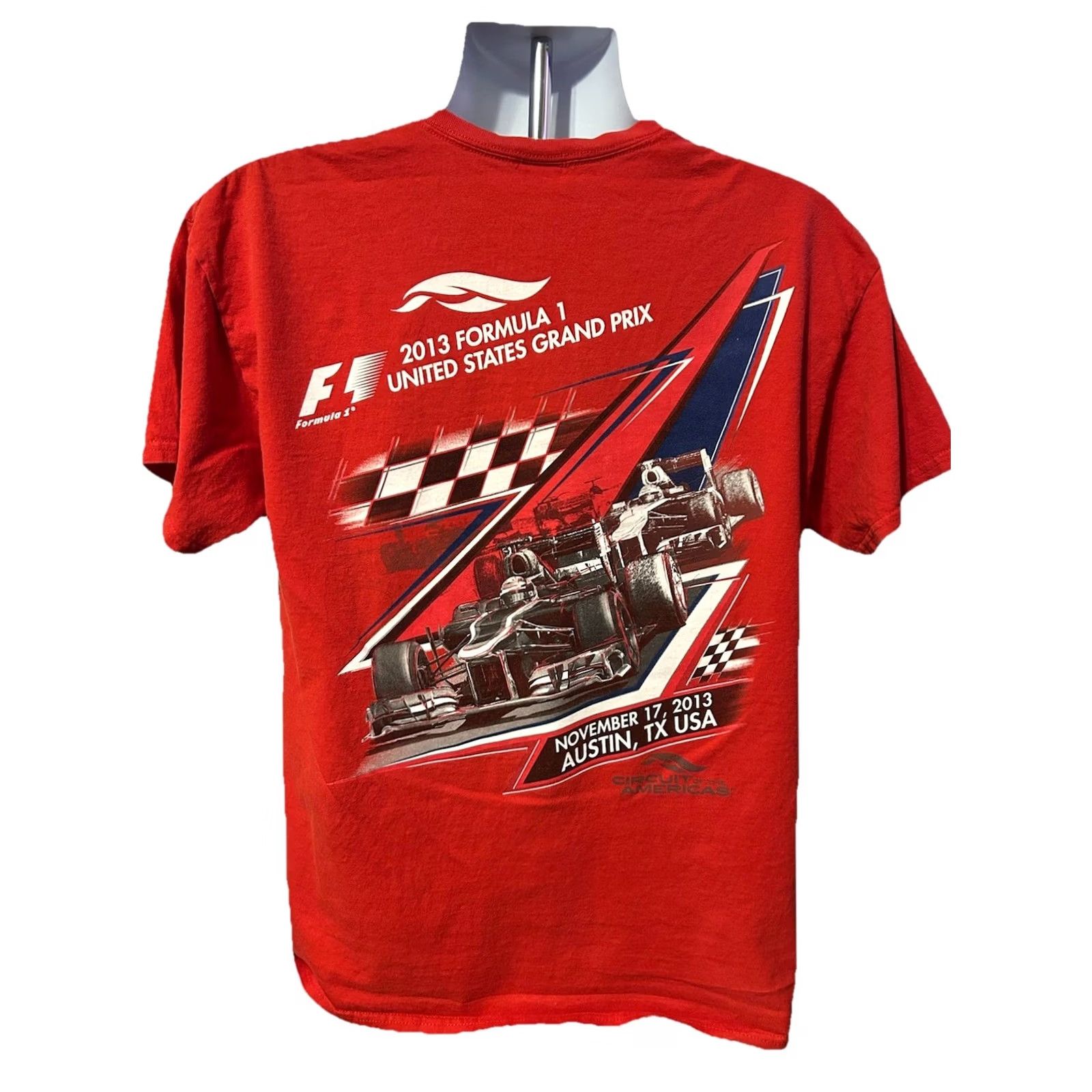 Gildan Formula 1 United States Grand Prix 2013 Shirt Men L Red Double-Sided Texas Gildan Size US L / EU 52-54 / 3 - 3 Thumbnail