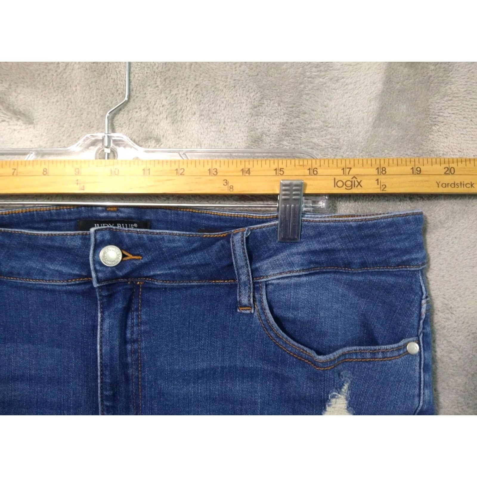 Vintage Judy Blue Jeans Womens 20W Denim Skinny Fit High Rise Stretch Distressed Jeans Womens Size 20W Blue 5-Pocket Size 42" / US 20 - 3 Thumbnail