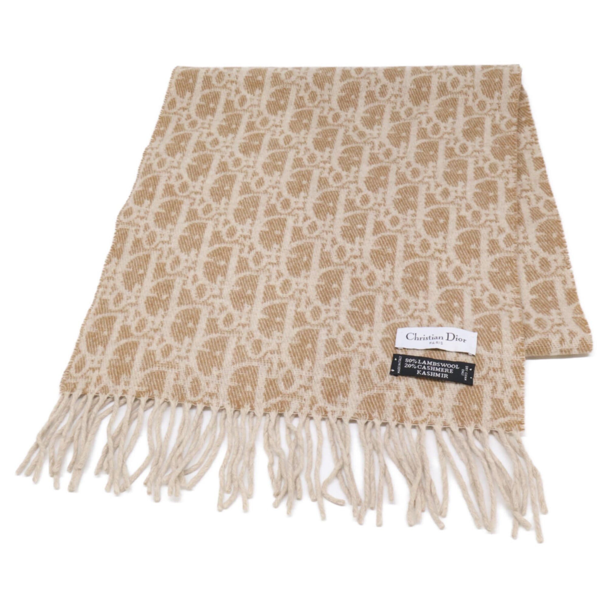 Dior Christian Dior DIOR Dior Trotter pattern cashmere wool scarf beige women's Size ONE SIZE - 1 Thumbnail