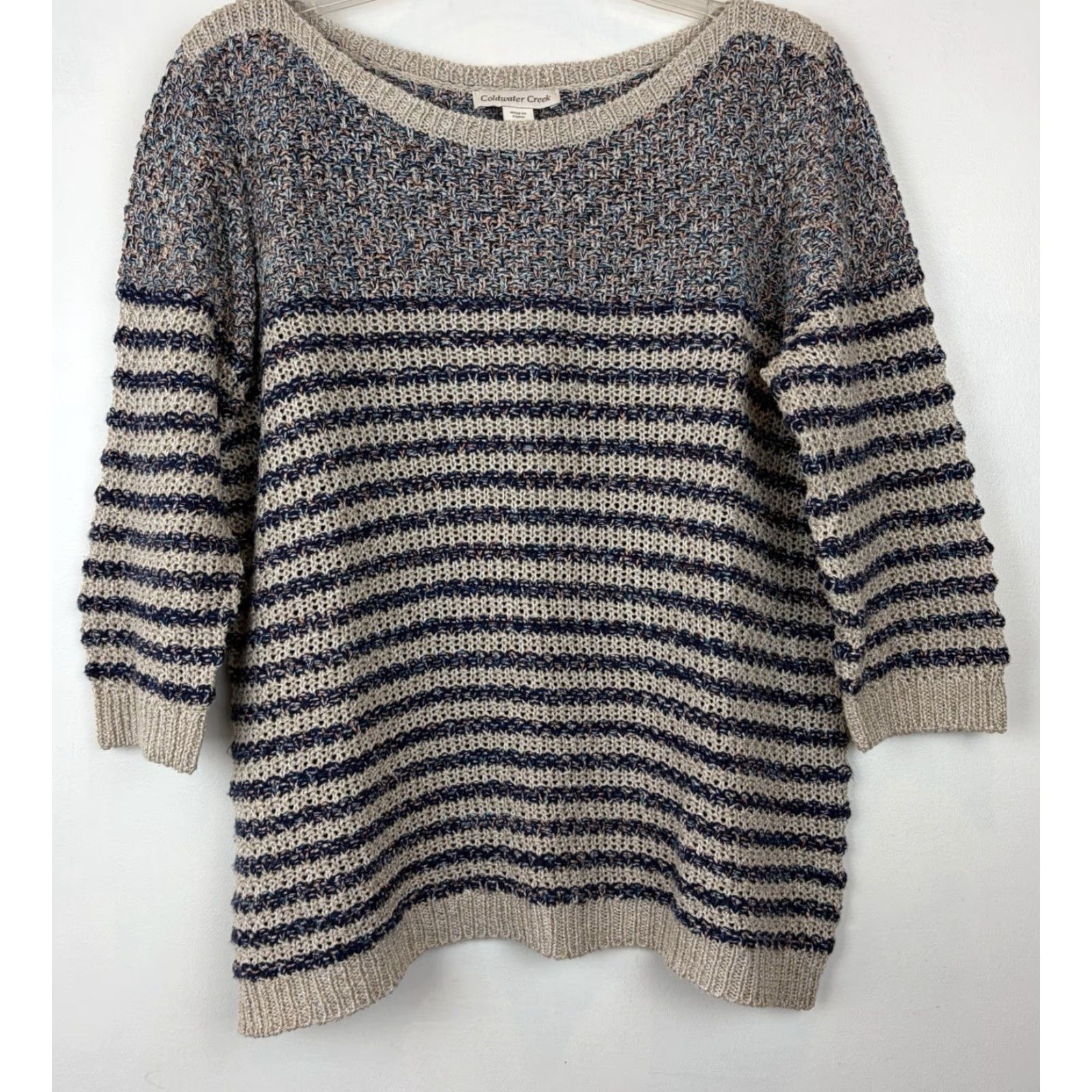 Coldwater Creek Coldwater Creek Sweater Women XL Blue Knit 3/4 Sleeve Open Knit Striped Boatneck Casual Pullover Size XL / US 12-14 / IT 48-50 - 2 Thumbnail
